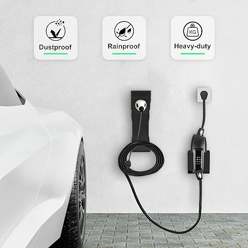 Miniatura 3 de Juego de soporte para cargador de vehículo eléctrico, soporte para caja de carga y conector de montaje en pared con boquilla con gancho en J para