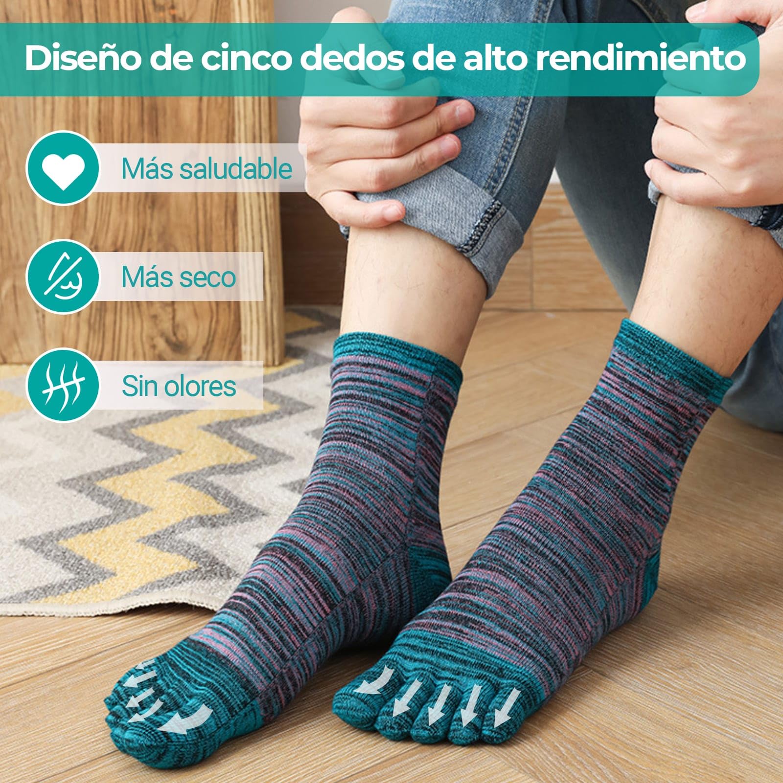 Calcetines 5 Dedos Hombre 4 Pares 39–45 – Calcetines con Dedos Separados de Algodón Transpirables, Antideslizantes, Antiampollas y de Secado Rápido para Running, Gimnasio y Uso Diario
