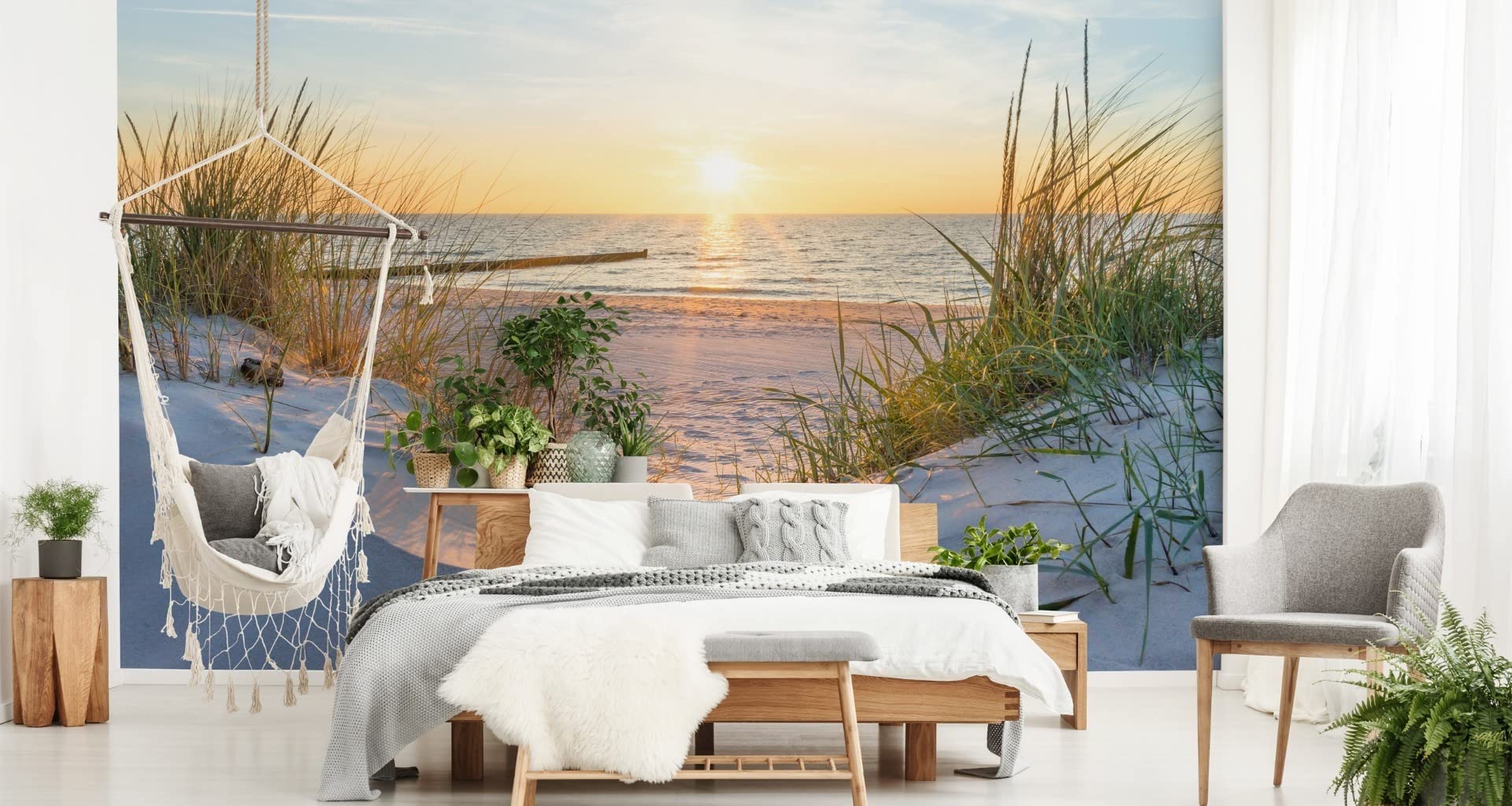 Muralo Fototapeta plaża, morze, wydmy, słońce, niebo, woda, krajobraz, natura, efekt 3D, nowoczesna tapeta ścienna, dekoracja ścienna do salonu, sypialni, jadalni, szer. 312 cm x wys. 219 cm