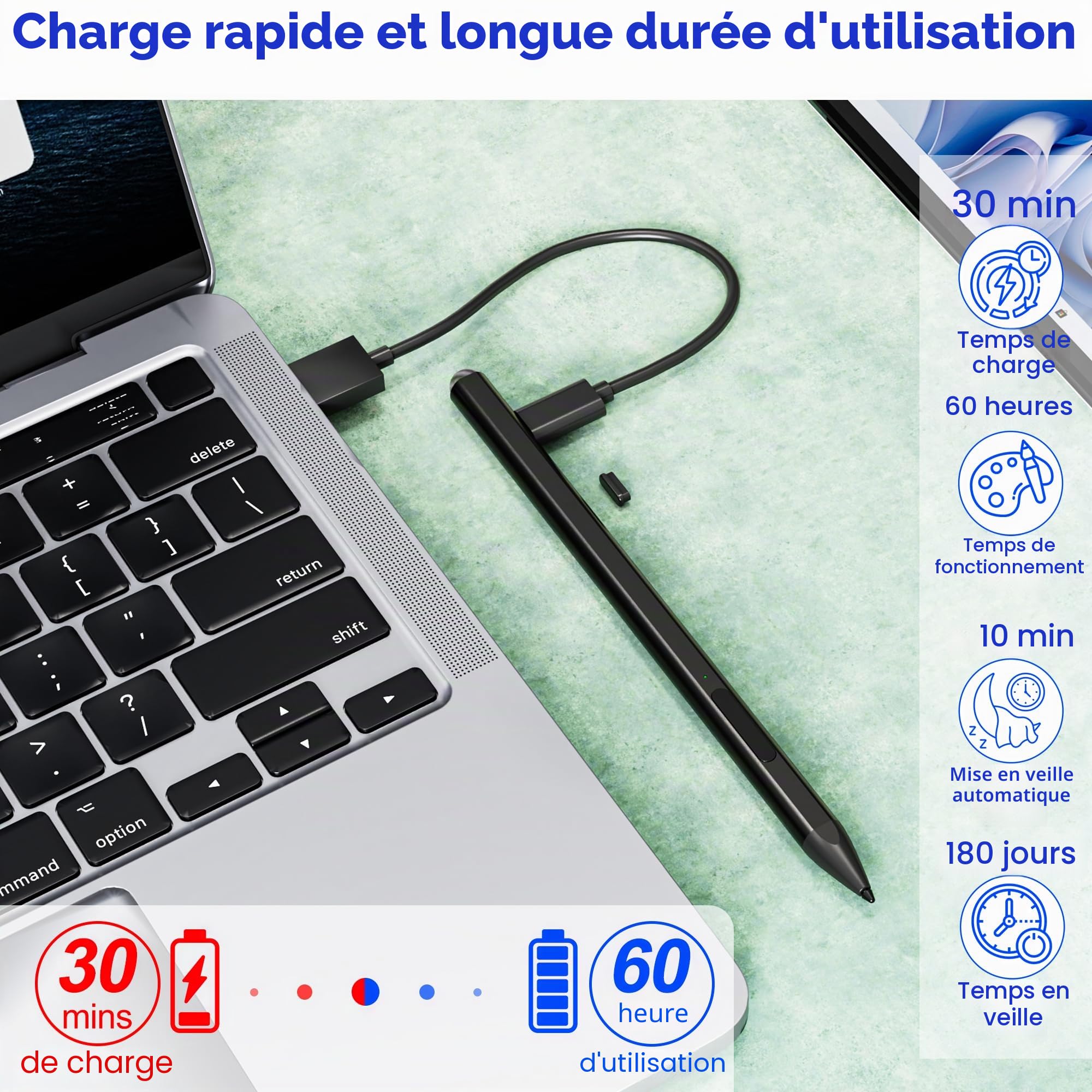 Microsoft Surface Pen, Stylet Surface pour Surface Pro 11/10/9/X/8/7/6/5/4/3, Surface Go 4/3/2/1, Surface Laptop/Studio/Book 4/3/2/1 Stylet avec rejet de la Paume, Sensibilité à la Pression 4096