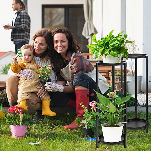 Miniatura 3 de Soporte redondo de metal alto de 2 niveles para interiores y exteriores, estante de almacenamiento redondo a prueba de óxido, soporte resistente