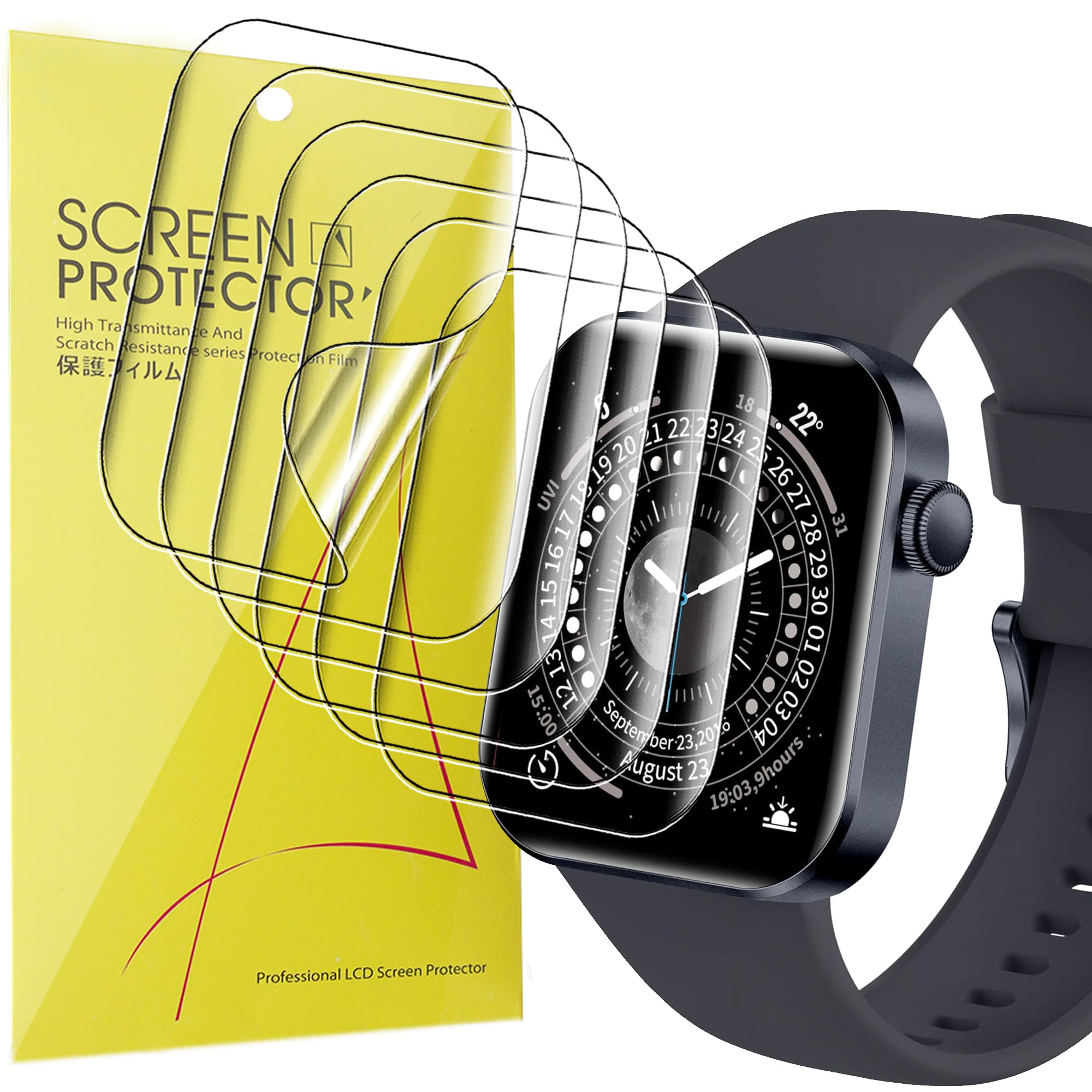 Blueshaweu Compatible for DDXCAW Smart Watch Screen Protector, [6 Pack] Full Coverage TPU Clear Film Compatible for DDXCAW P2 Smart Watch, P2 1.85 Inch Smartwatch (6 Pack)