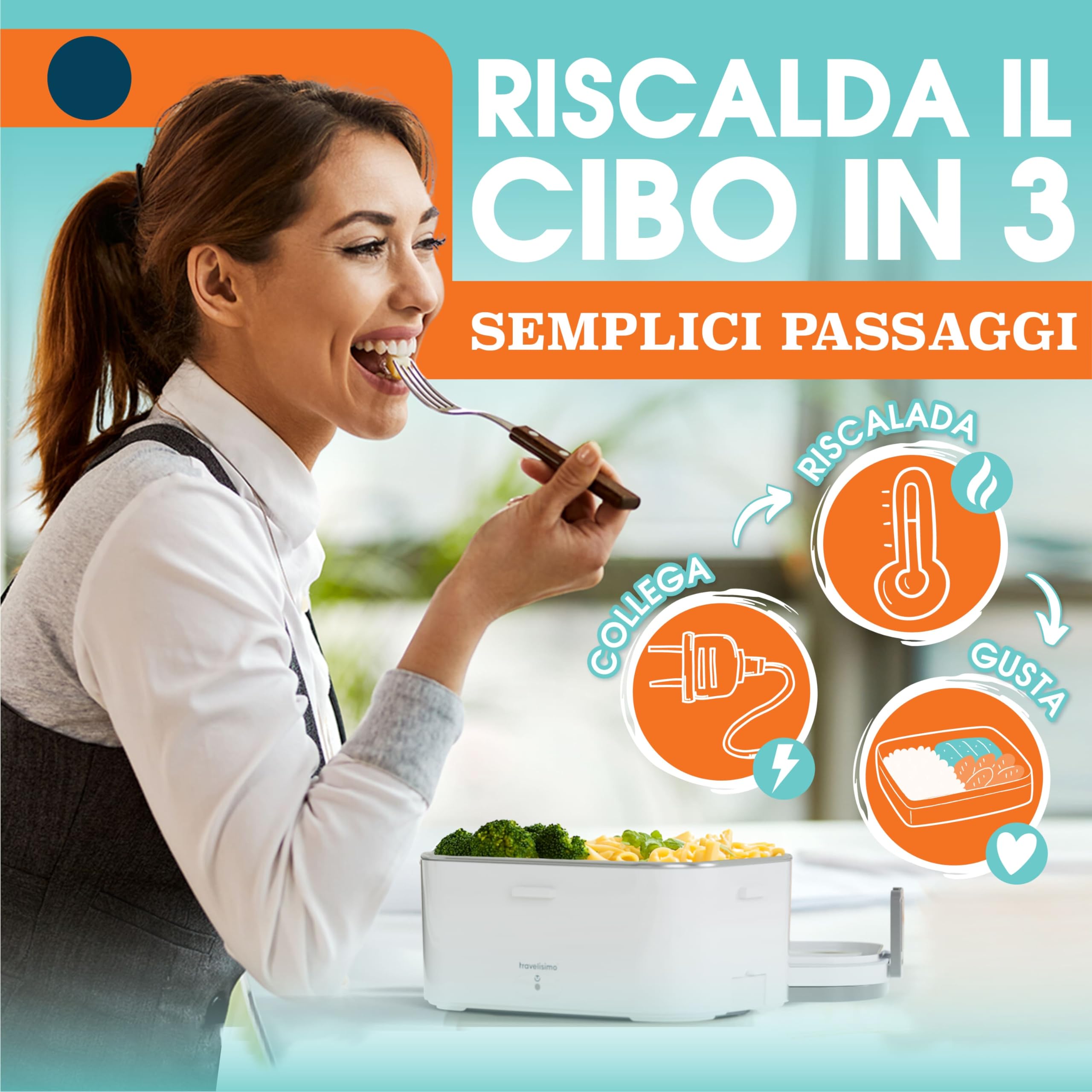 TRAVELISIMO Scaldavivande Elettrico Portatile Extra Grande 1,8L 80W Portapranzo Riscaldabile Portatile, 220V/12V/24V Scalda Vivande Portatile Elettrico per Viaggio e Lavoro, Porta Pranzo Riscaldabile