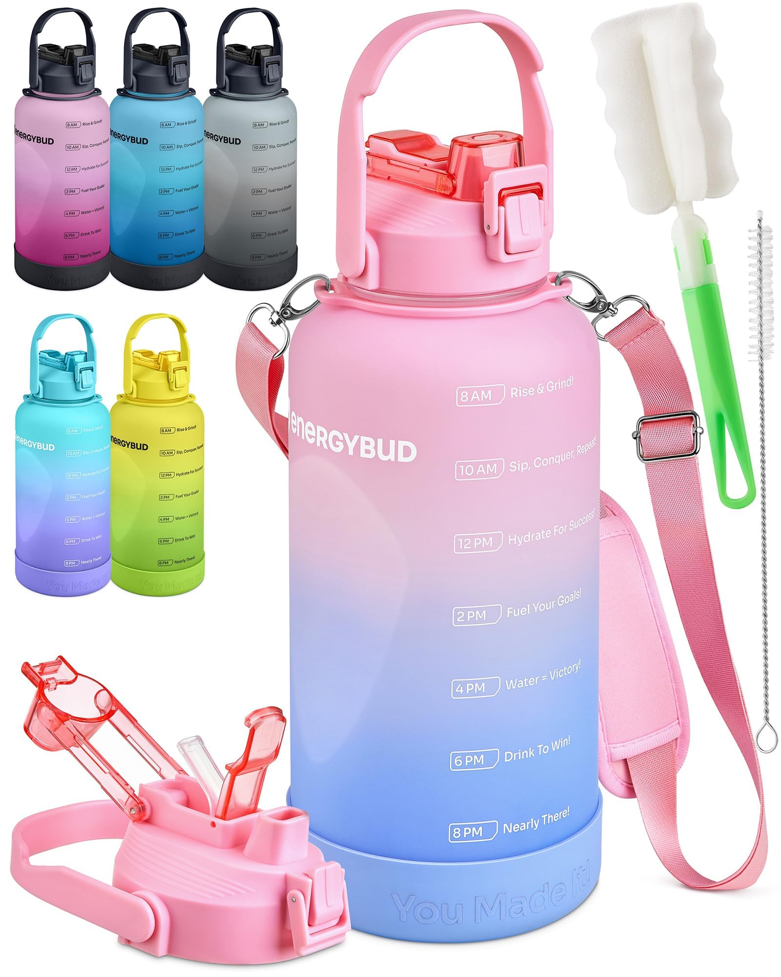 Wasserflasche mit 3,6 l Fassungsvermögen – motivierende Zeitmarkierungen für tägliche Hydratationsziele – auslaufsicheres, BPA-freies Tritan mit abnehmbarem Strohhalm