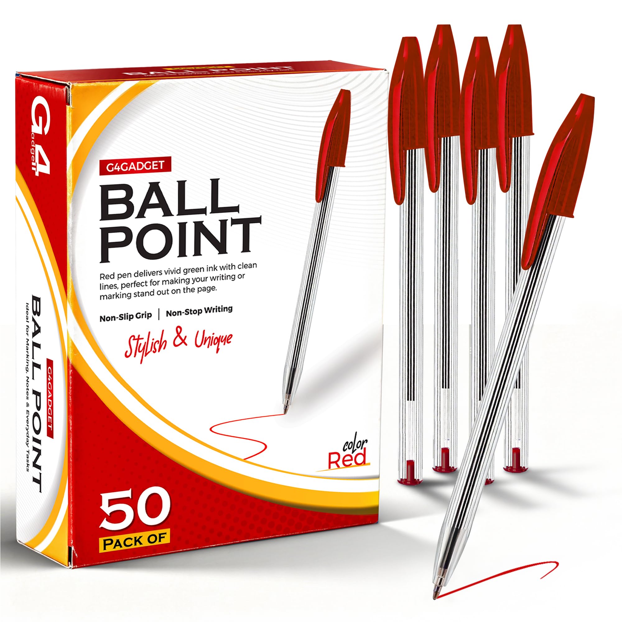 G4GADGET 50 Pack Red Ballpoint Pens – Crisp Red Ink Biros for Precise Marking, Editing & Everyday Writing – Bulk Stationery Set for School, Work & Home – Medium Tip Office Pens — image 1
