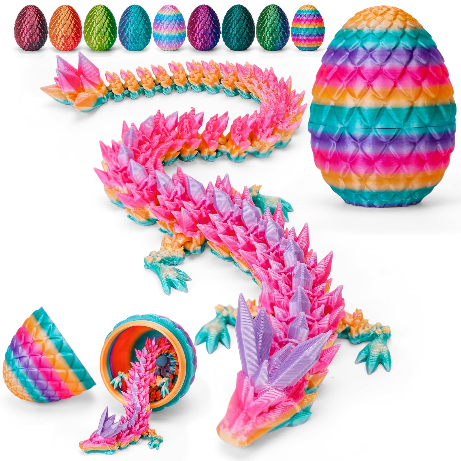 TBOLINE 12" 3D Printed Dragon Egg, Cool 3D Printer Articulated Crystal Dragon Toys for Kids, Surprise Animals Figurines Fidget Dinosaur Eggs Toys for Girls Kids Teen 5-7 4-6 8-12