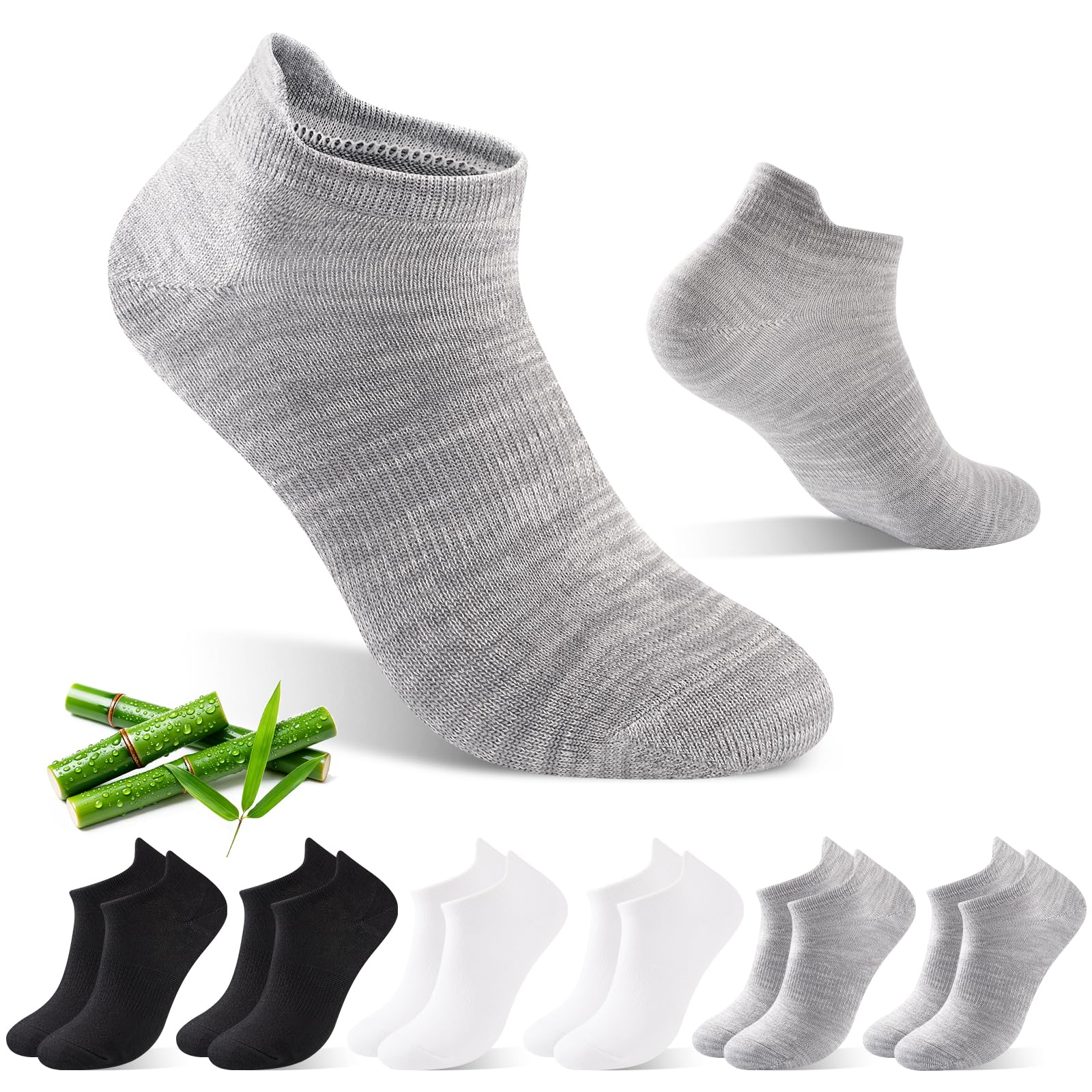 SukModen Calcetines Tobilleros de Bambú, Calcetines Cortos Mujer, Calcetines Transpirables para Deporte, Running y Ciclismo, Anti-Ampollas, Extrasuaves, 6 Pares