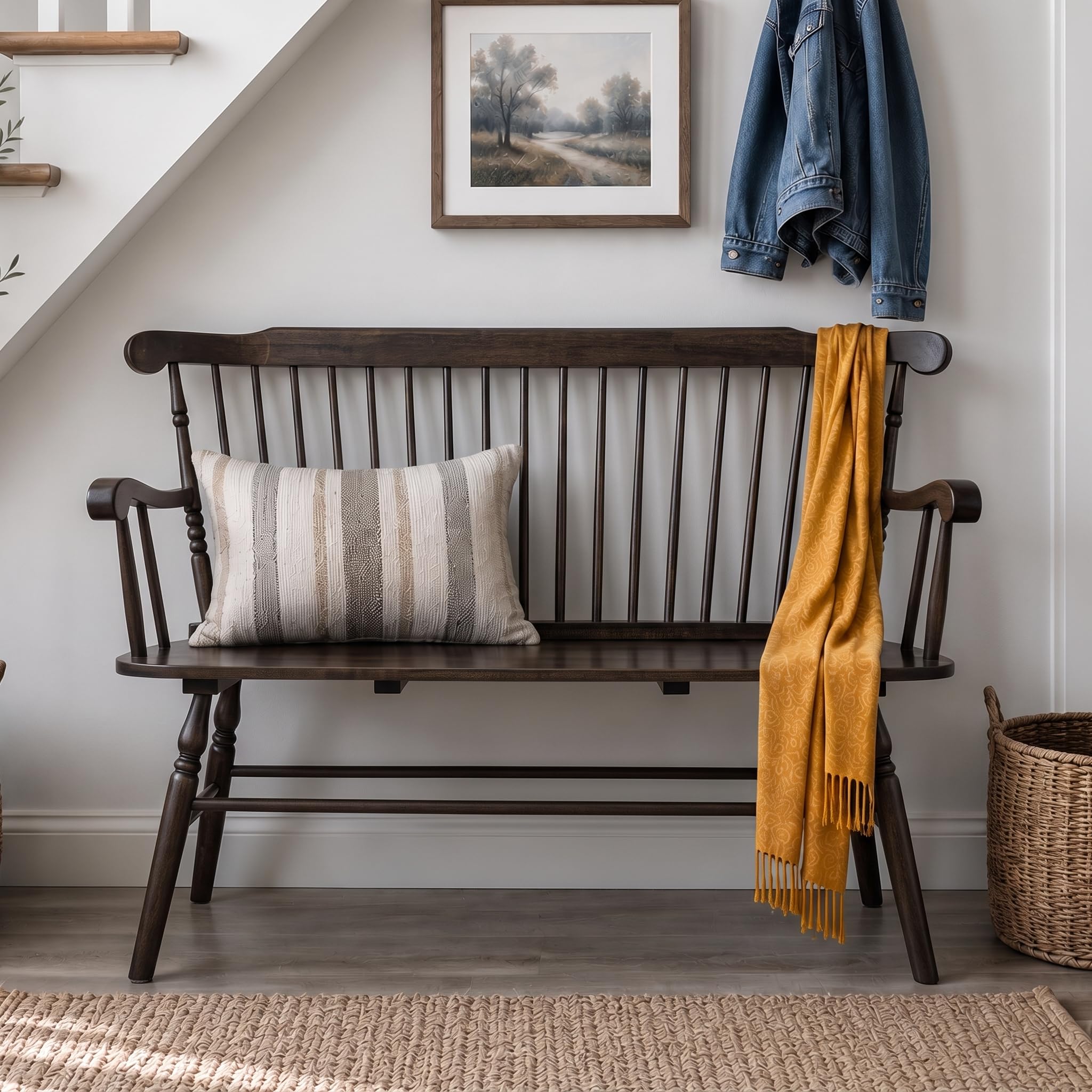 Windsor Spindle Back Dining Bench Brown