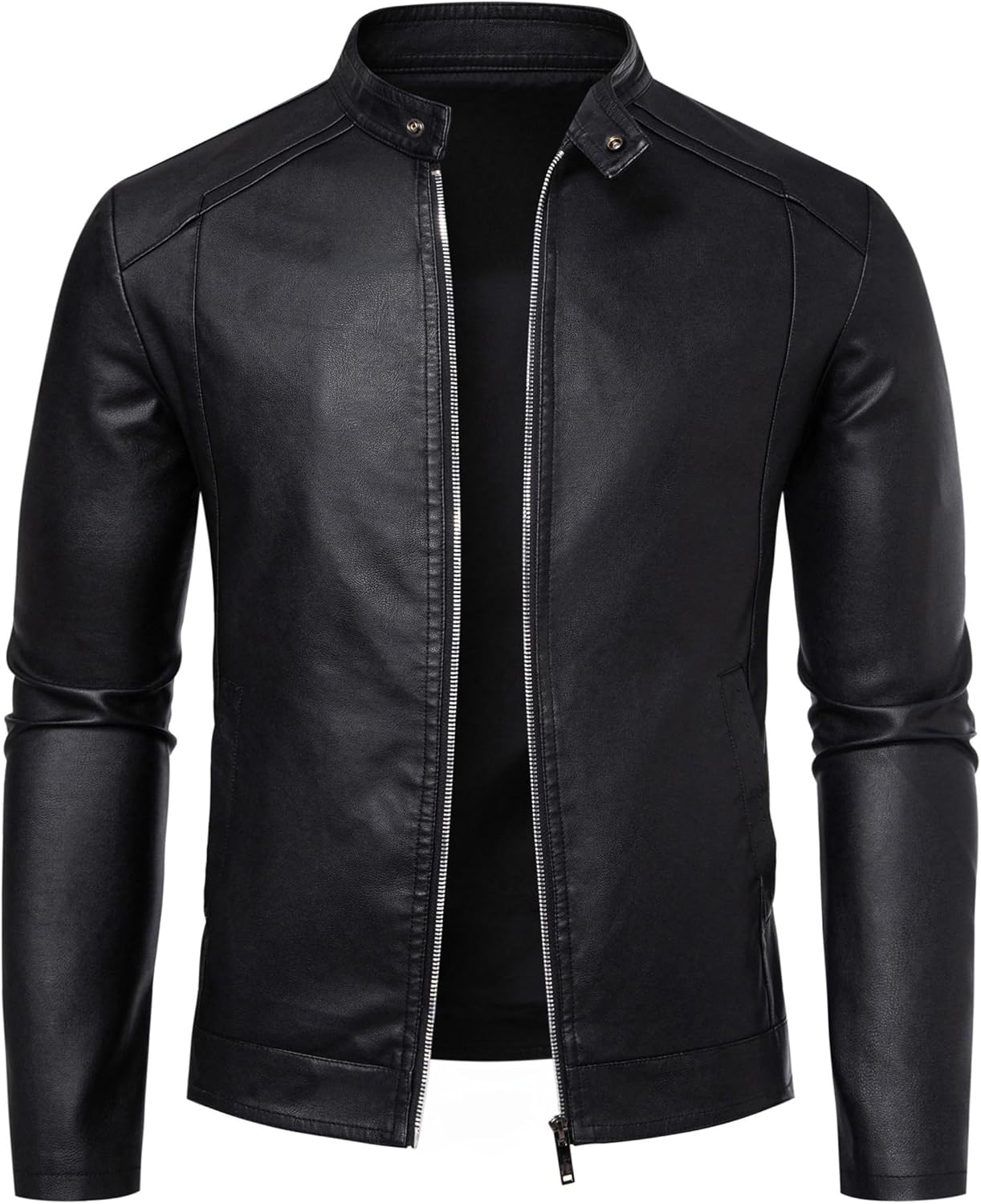 Mens Leather Jacket Faux Leather Motorcycle Jackets Stand Collar Biker Coat Outwear