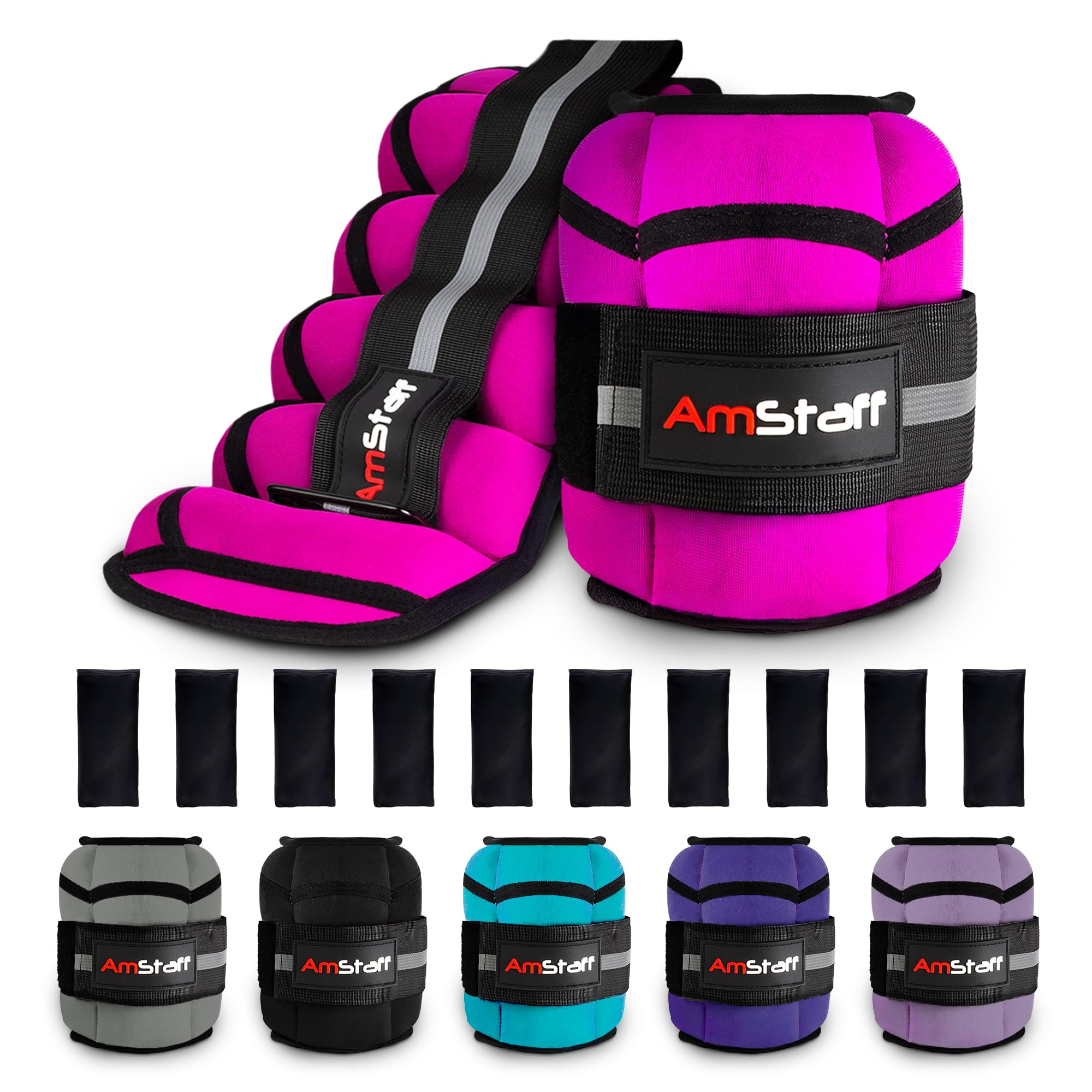 AmStaff Fitness Verstellbare Fußgelenkgewichte, 1 Paar 2, 4, 6, 8, 10 Pfund Bein-Gewichtsbänder für Krafttraining, Gehen, Joggen, Laufen und Fitness-Workouts – 10 Pfund Paar-Set