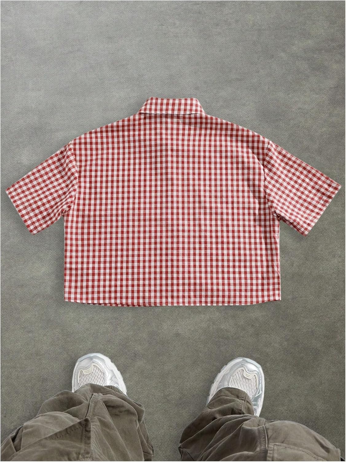 Men's Plaid Shirts Gingham Short Sleeve Button Down Crop Tee Tops - Image 2