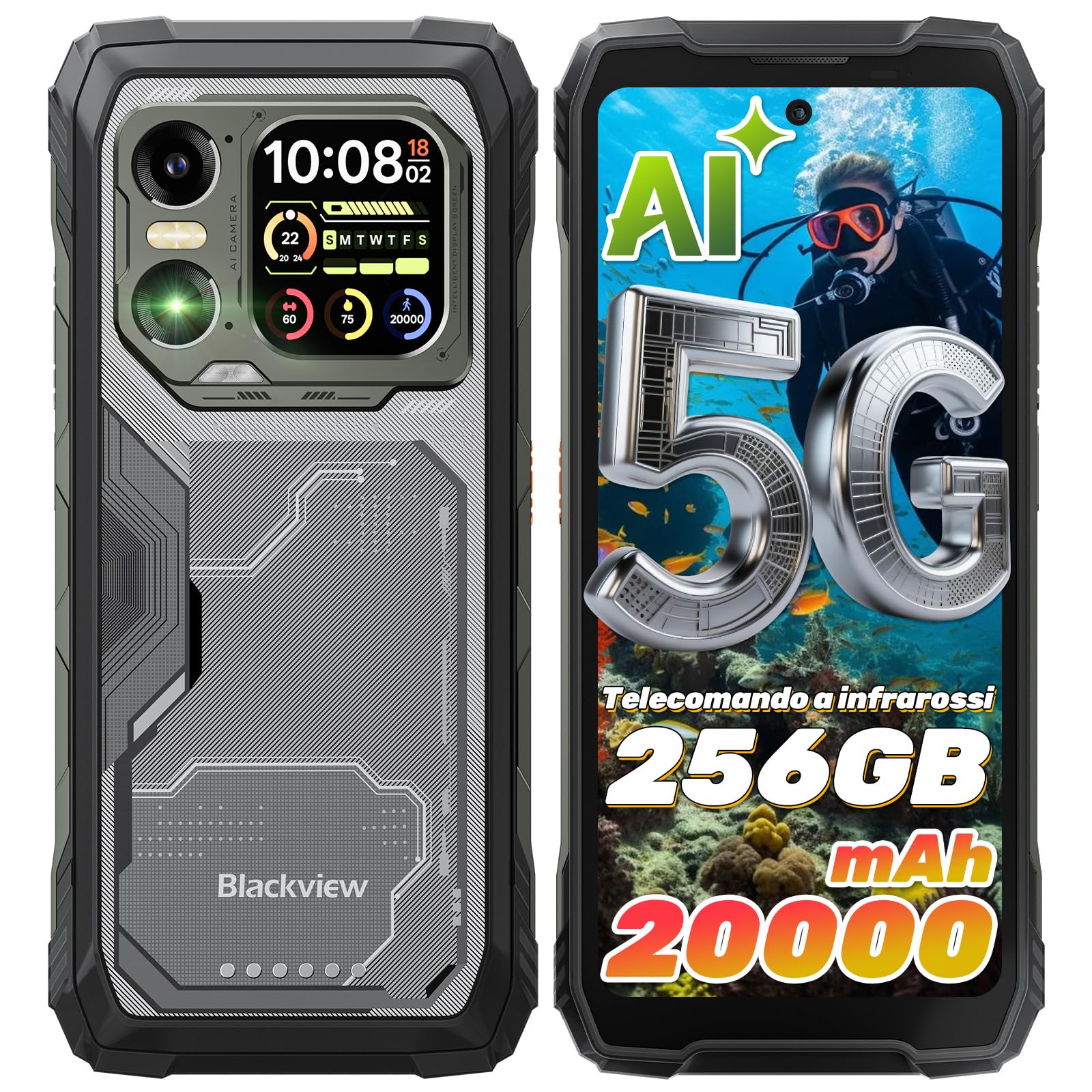 Blackview Xplore 1 5G Rugged Smartphone with Dual Screen, 20000mAh Android 15 Battery, 36GB+256GB/2TB, 6.78" FHD+ 120Hz Display, 64MP+50MP+20MP with Night Vision, NFC/Torch/Dual SIM