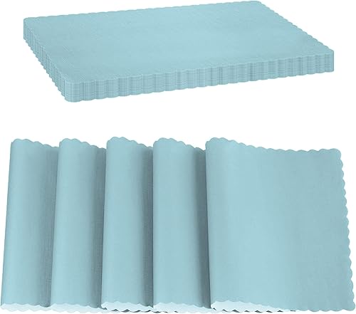 Mantel individual de papel desechable, color azul pastel con bordes festoneados, mantel individual de papel duradero para decoración de vacaciones,