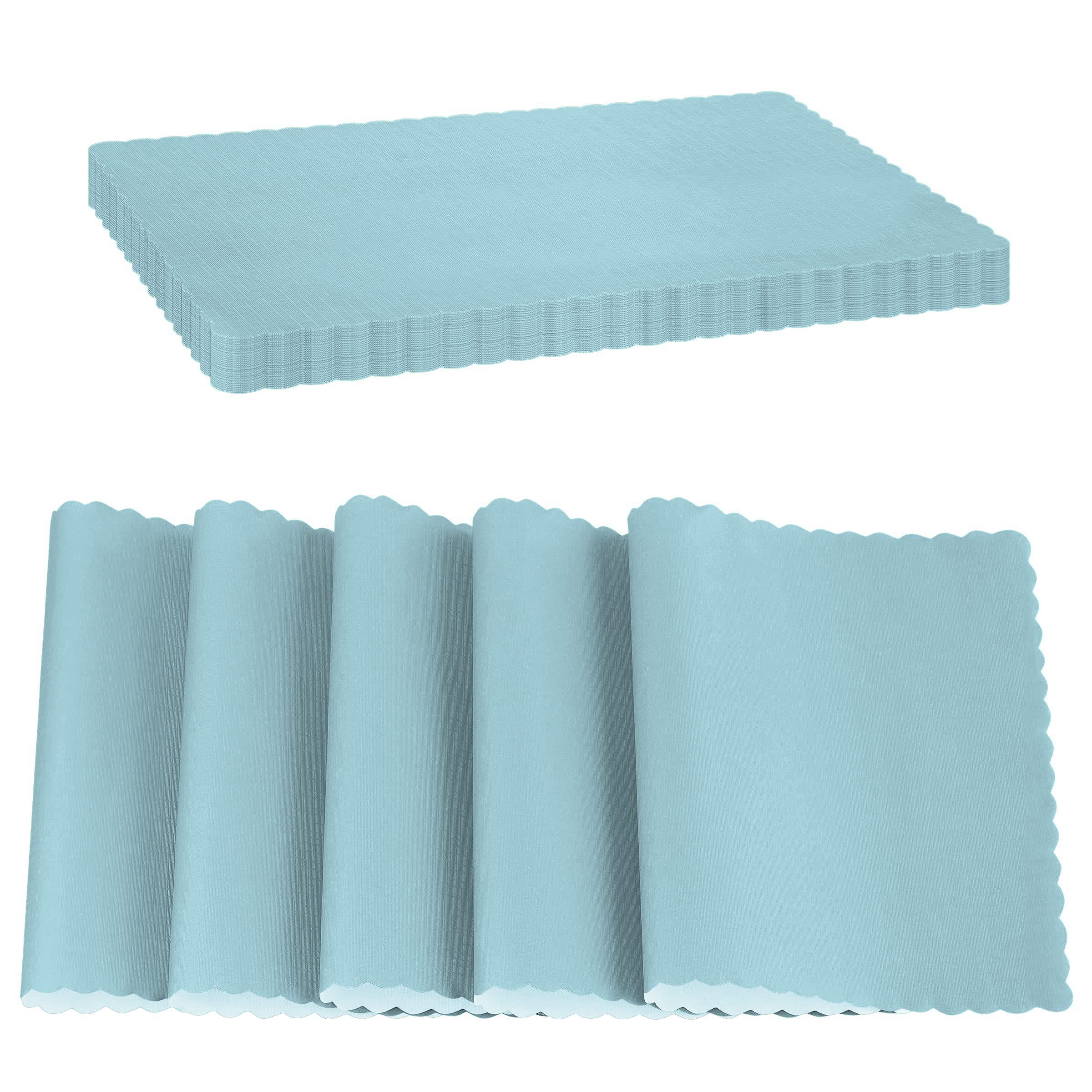 Paper Placemat Disposable, Pastel Blue Place Mats with Scalloped Edges, Durable Paper Placemat for Holiday Wedding Party Supplies Decor, 9.75 X 14