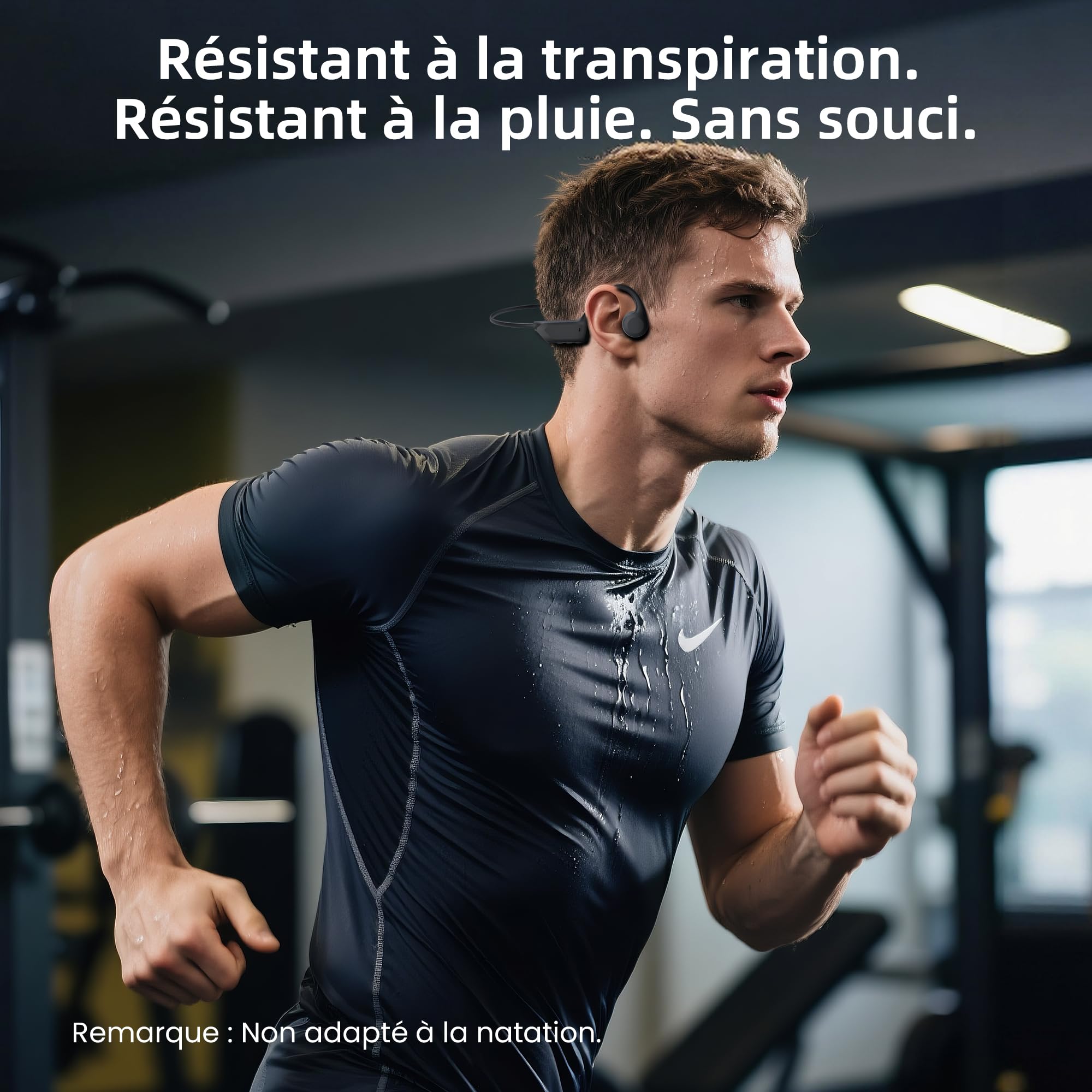 HIFI WALKER Casque Conduction Osseuse Bluetooth 6.0, IPX7 Écouteurs à Conduction Osseuse avec Micro, 18h Autonomie Ecouteurs sans Fil Sport pour Course à Pied, Running, Cyclisme, Fintess