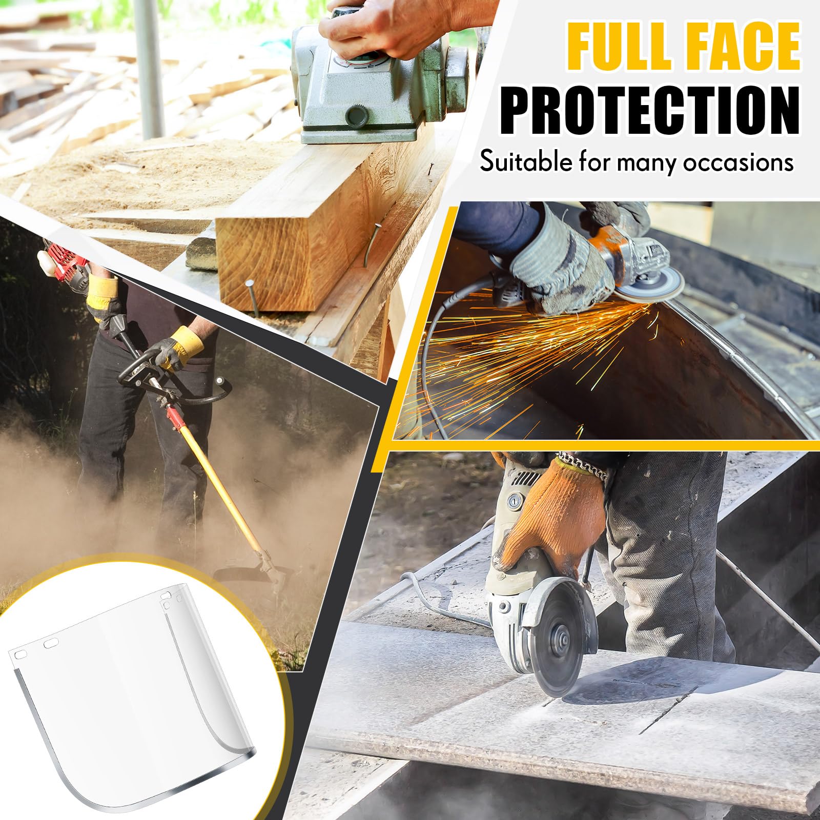 Kingdder 6 viseras de repuesto para la cara, resistentes a la seguridad, transparentes, para moler y cortar (PET, borde de aluminio)