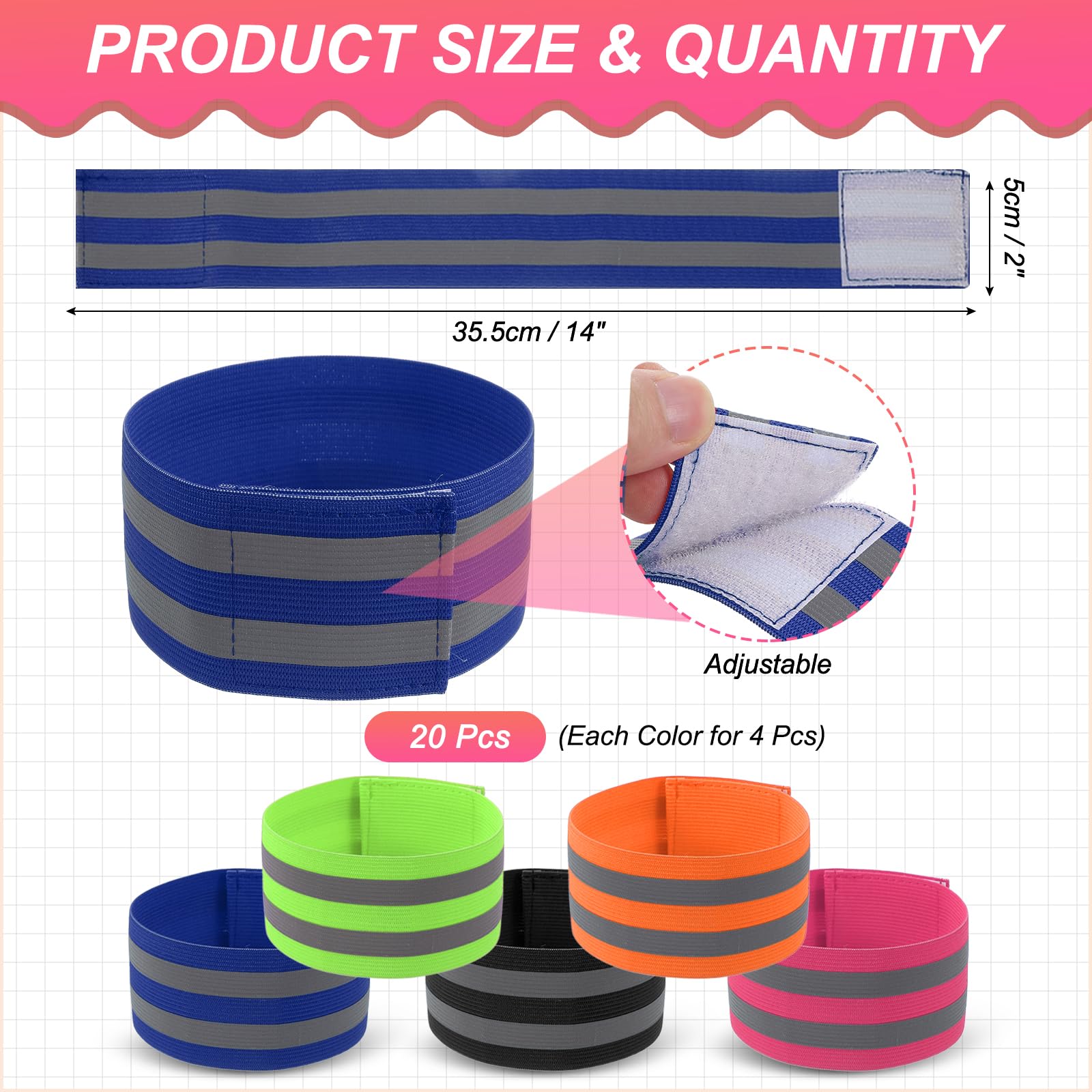 PATIKIL Reflective Bands for Wrist/Arm/Ankle/Leg, 20pcs High Visibility Reflector Bands, Safety Reflector Tape Straps for Night Running Cycling Walking Multicolor