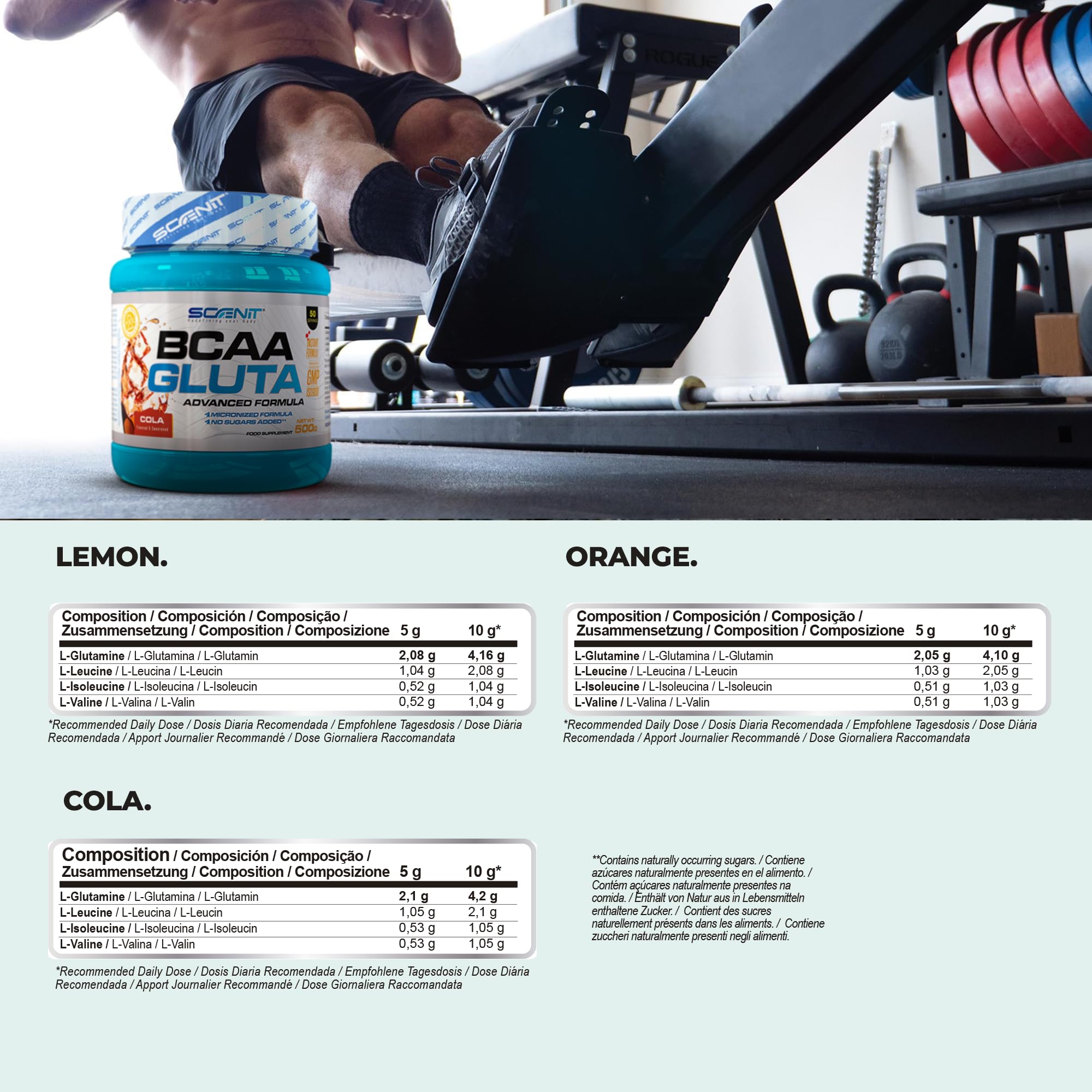 BCAA Poudre - BCAA GLUTA - 500 g - Bcaa Glutamine - L Glutamine - BCAA - BCAA 2.1.1 - BCAA en poudre, Acide aminé, amino acids - Leucine, Valine, Isoleucine - acides aminés, glutamine poudre (Cola)