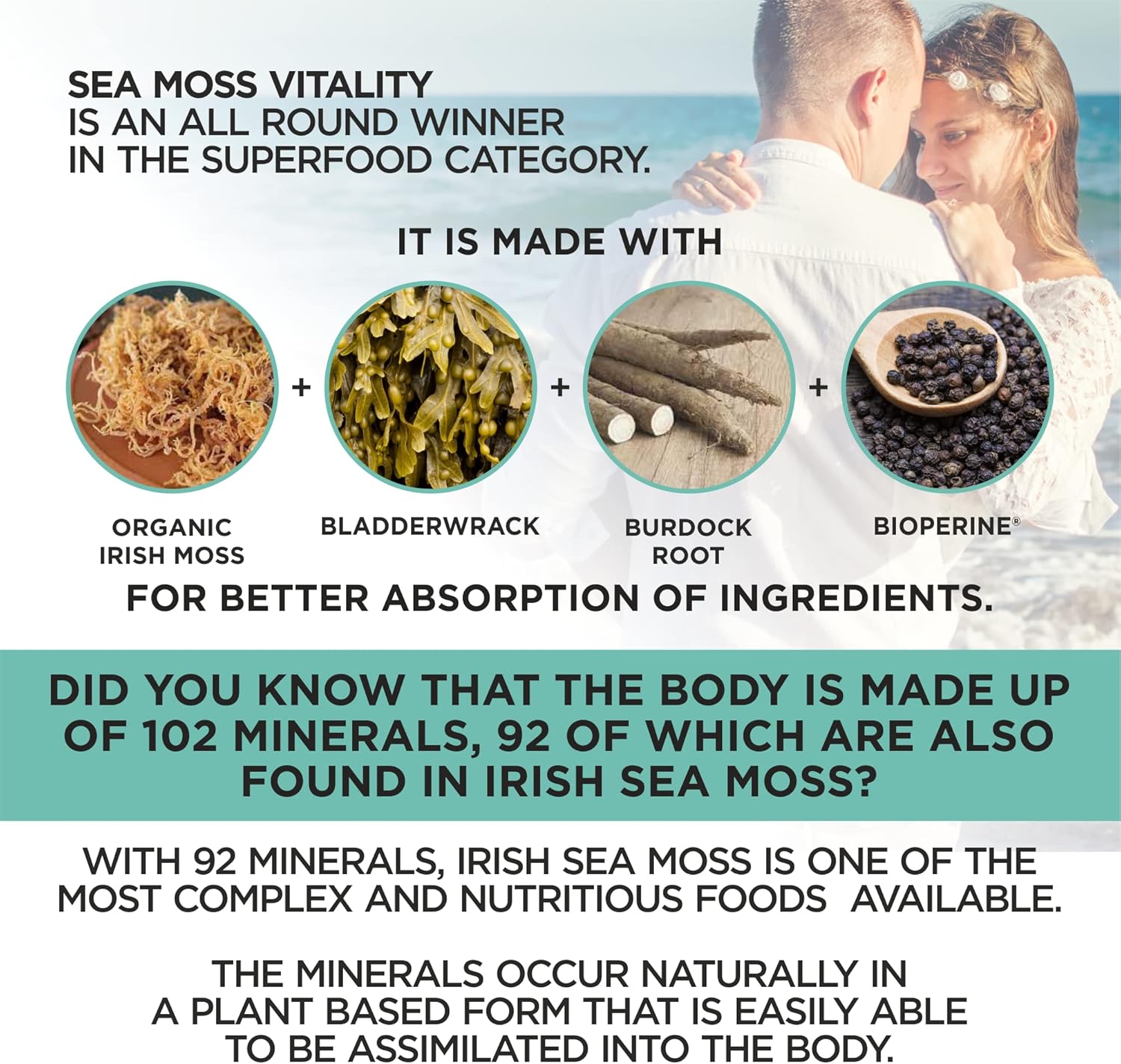 Organic Irish Sea Moss with Bladderwrack, Burdock Root & Black Pepper Extract, 150 Capsules, Thyroid Support, Natural Iodine Source, Promotes Immune System, Cell Food, Alkaline Supplement - Image 4