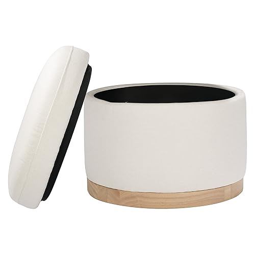 Miniatura 6 de Babyletto Naka - Otomana de almacenamiento en tejido ecológico color crema de alto rendimiento, con base de madera clara, repelente al agua y Crema