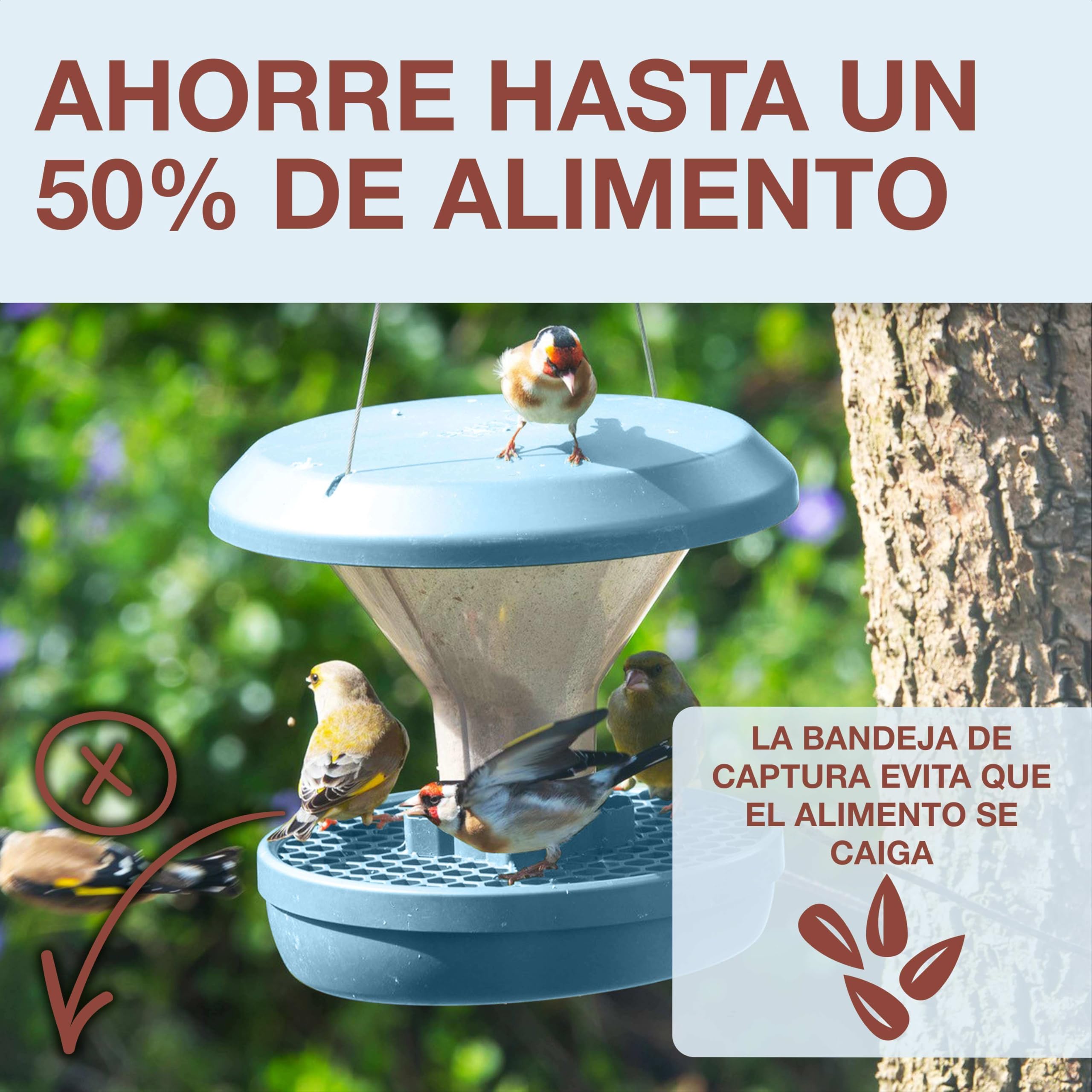 SWISSINNO Comedero para Pájaros Colgante – Davos Smart Birds - Dispensador con Bandeja - Tolva Segura contra Roedores - para Jardín y Balcón - Azul Claro