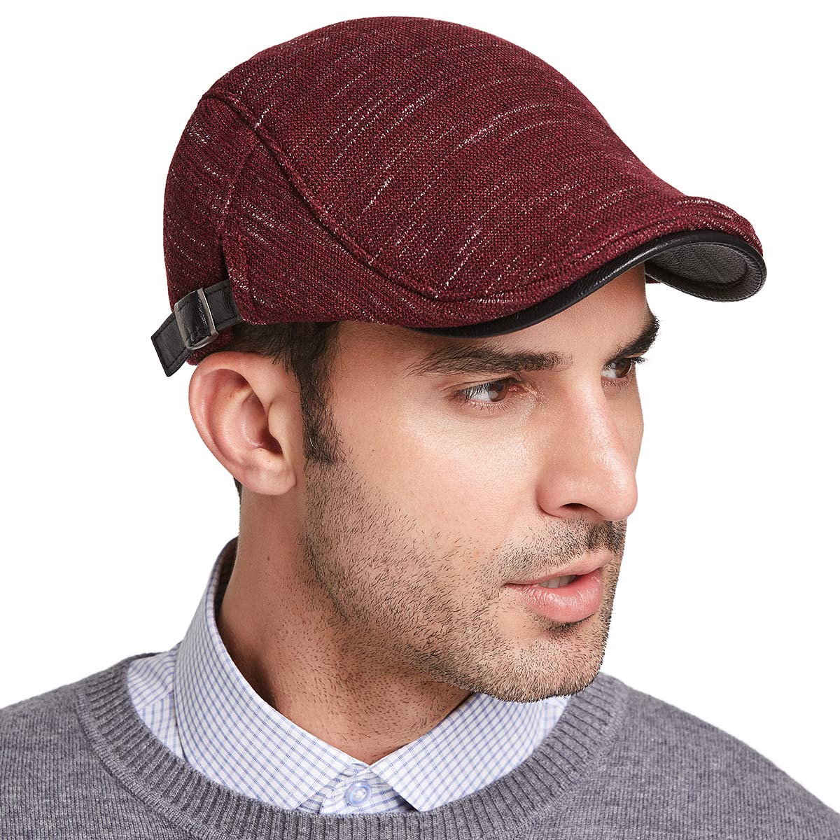 Gisdanchz Men's Burgundy Boston Scally Cap For Plaid Newsboy Cap Flat Tweed Winter Newsy Newsies Hat Jeff Ivy Irish Gatsby Hats For Wool Xl Newsboy Hats British Hat Beret
