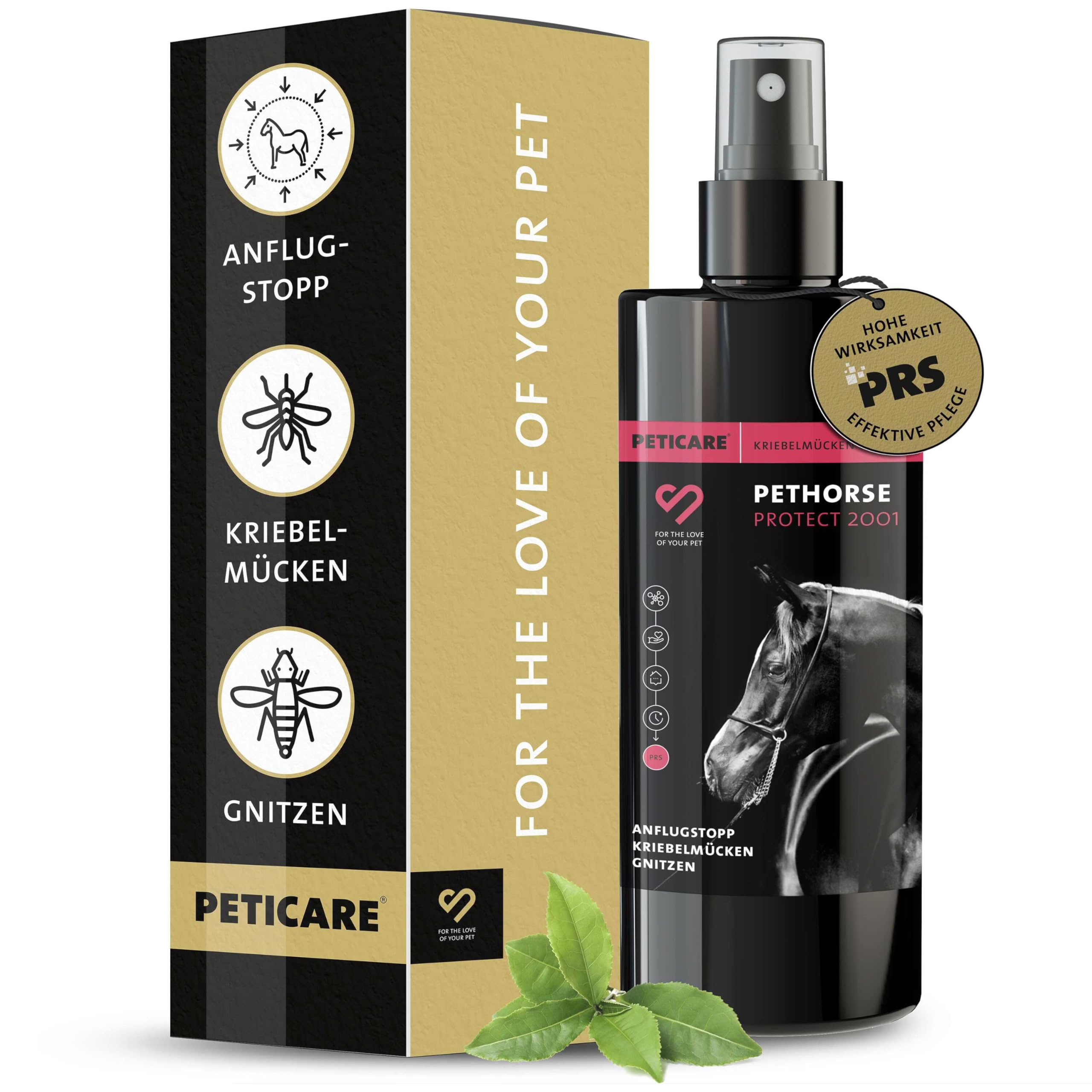 Peticare Anti-Kriebelmücken, Gnitzen Spray für Pferde | effektiv dem Sommerekzem vorbeugen | zuverlässige Abwehr als Anflugstopp | einzigartiges PRS® System für Lange Wirkung – petHorse Protect 2001