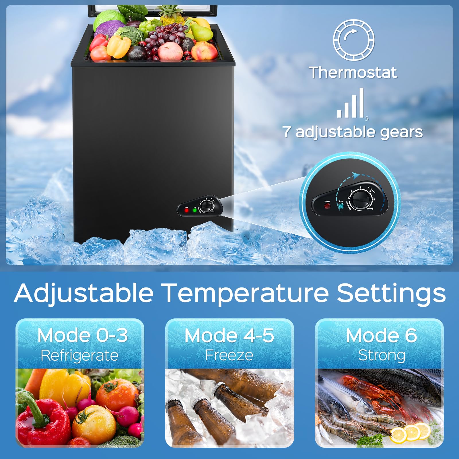 Anypro Chest Freezer 6.0 Cu.Ft, Freestanding Top Door Compact Small Deep Mini Freezer With 2 Removable Baskets, 7 Adjustable Temperatures For Garage Dorm Apartment RV Kitchen Business, White on Fridge.com - View 4