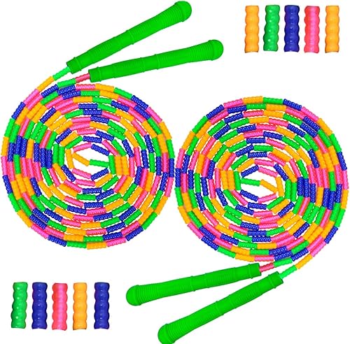 Coolrunner Cuerda de saltar de 16 pies de largo (paquete de 2), cuerda de saltar holandesa doble, cuerda de saltar con cuentas suaves para niños y