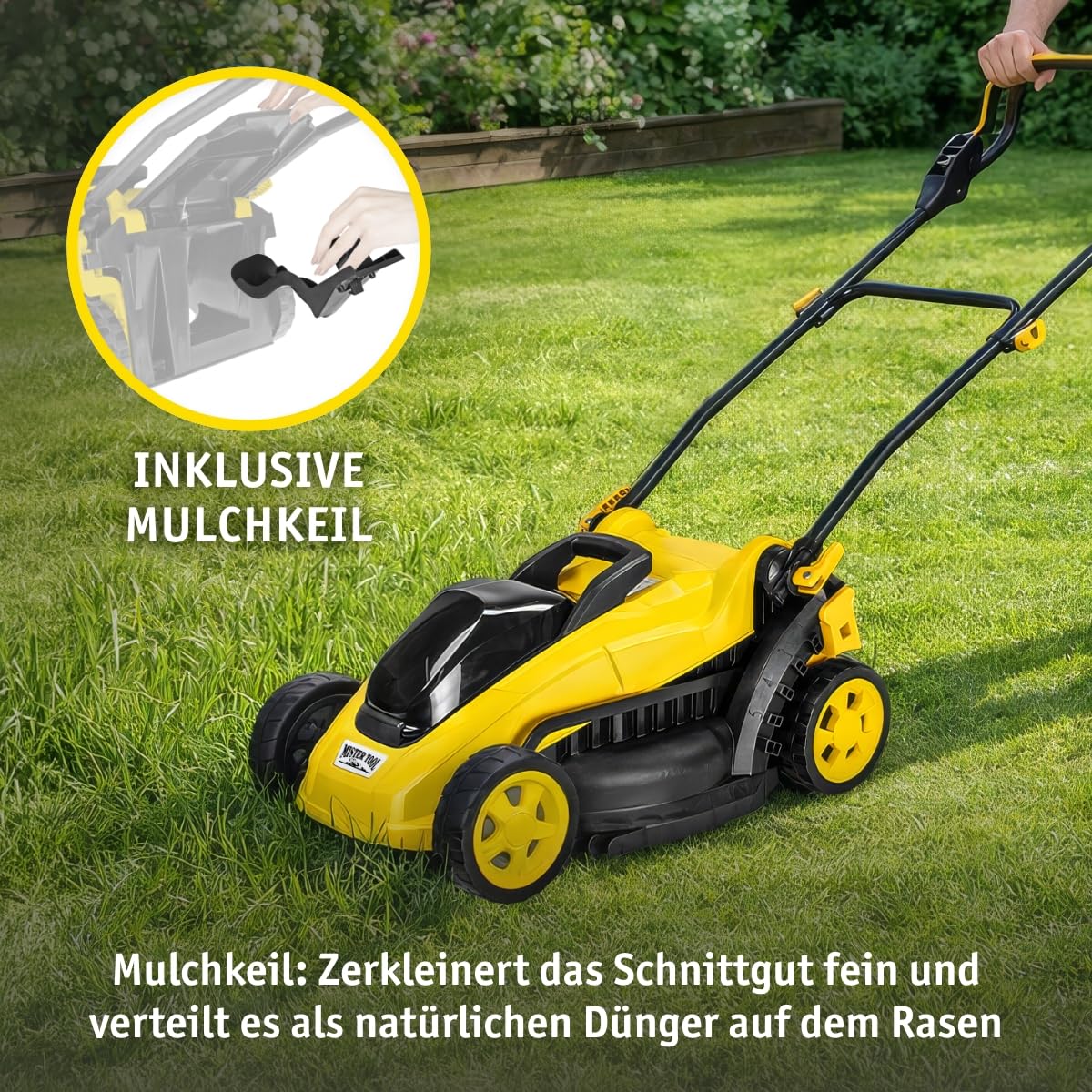MISTER TOOL Akku-Rasenmäher 20V Brushless – 330mm Schnittbreite | Schnitthöhe 25–65mm | 35L Grasfangsack | klappbarer Griff | GS-geprüft | inkl. Akku & Ladegerät