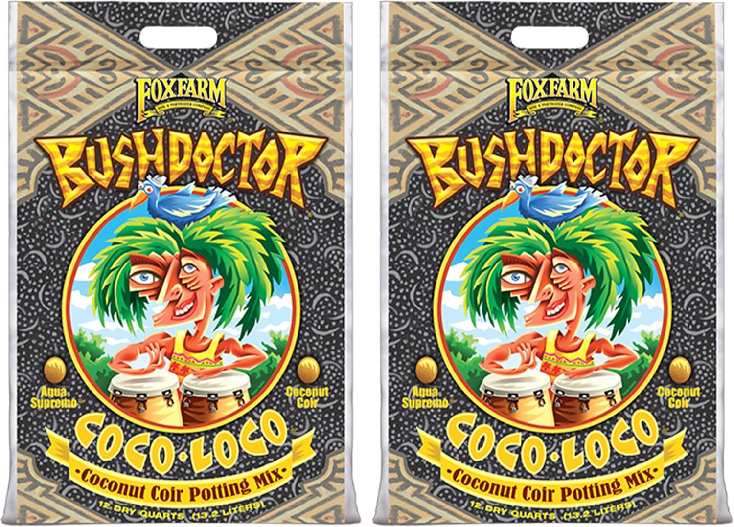 FoxFarm BushDoctor Coco Loco Soil Potting Mix, Triple-Washed for Reduced Salt, Retains Water, Includes Bat Guano & Earthworm Castings - Ideal for All Gardens 12 Quart (2 Pack)