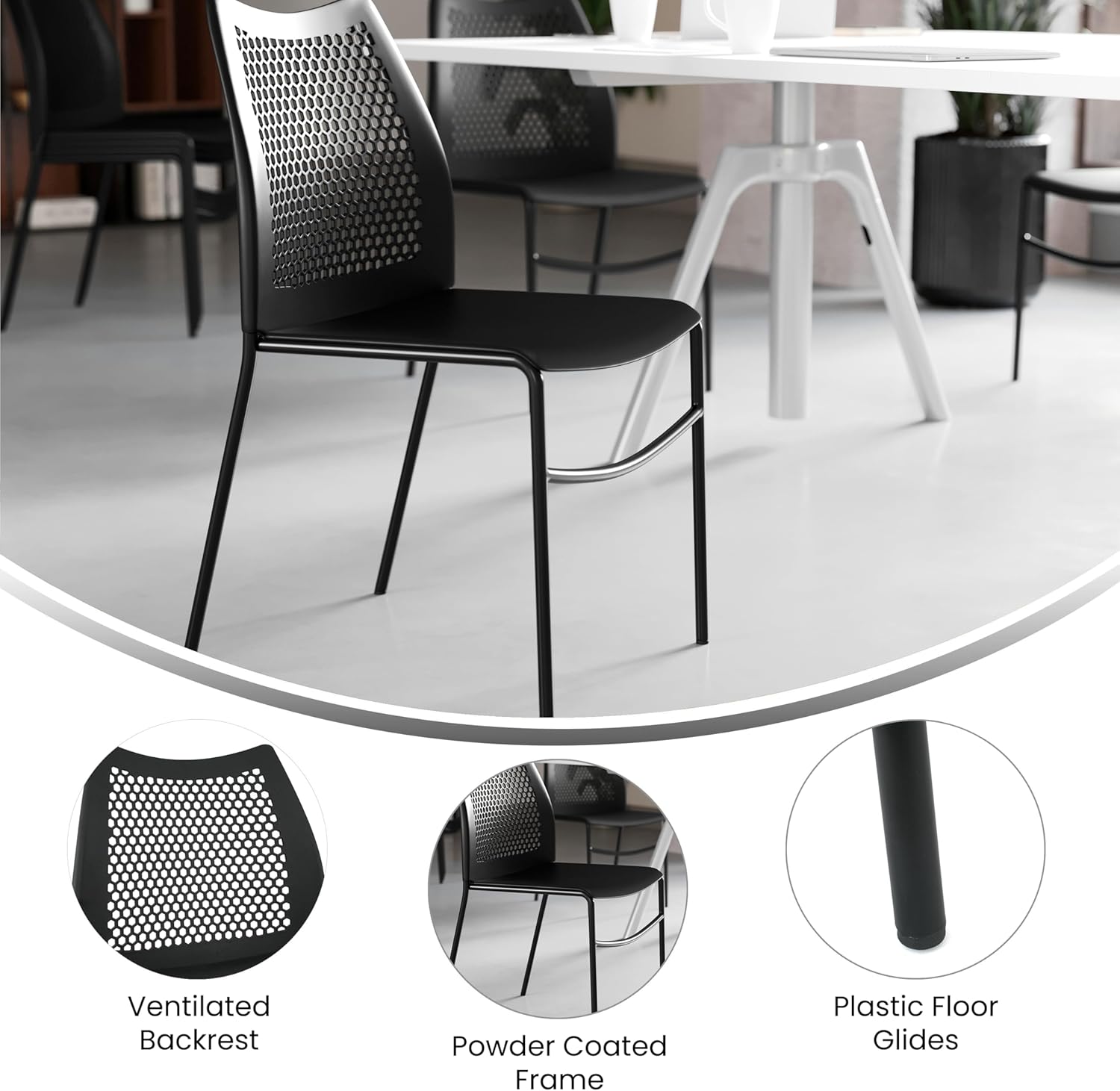 Flash Furniture Hercules Stacking Chair with Vented Backrest and Black Powder Coated Steel Legs with Integrated Support Bar, Commercial Portable Chair - Set of 5, Black