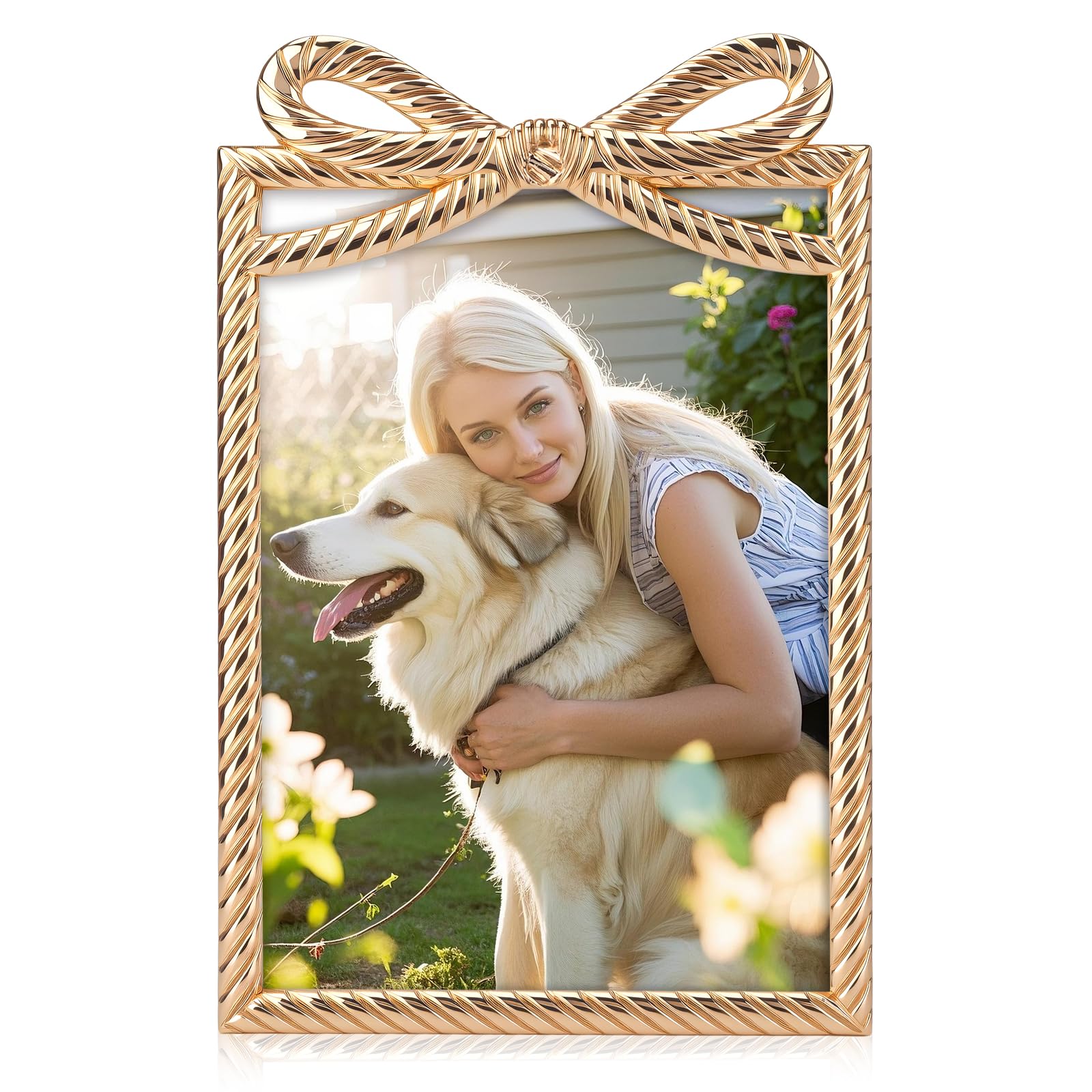 Foyofly Bow Gold Picture Frames 5x7,Vintage Picture Frame Antique Gold Ornate Cute Bow Photo Frames For Tabletop Wall Hanging (Gold ornate, 5X7)