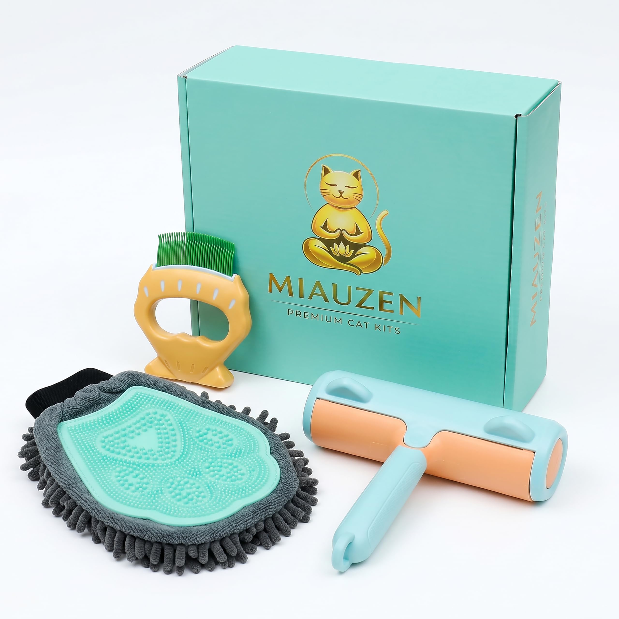 Kit Quitapelos Premium para Gatos de Interior - Guante Suave Mejorado con Velcro Firme + Cepillo Quitapelos Reutilizable para Sofá y Ropa + Mini Peine - Pack Todo en Uno
