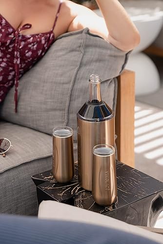 Miniatura 6 de Vinglacé Enfriador de botellas de champán, enfriador de vino espumoso portátil de acero inoxidable con 2 flautas de champán sin tallo, cobre