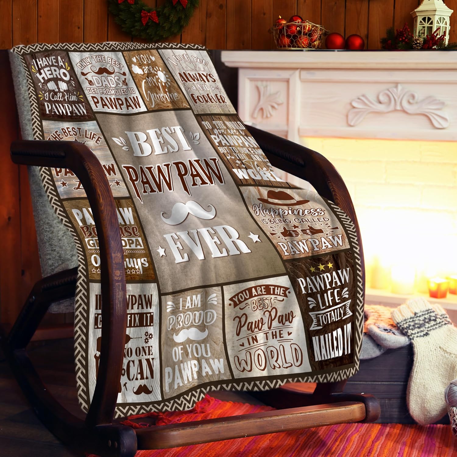 Paw Paw Gifts Throw Blanket 50"x60" – Best Paw Paw Ever Blanket from Grandkids, Gift for Paw Paw Birthday, Fathers Day or Christmas