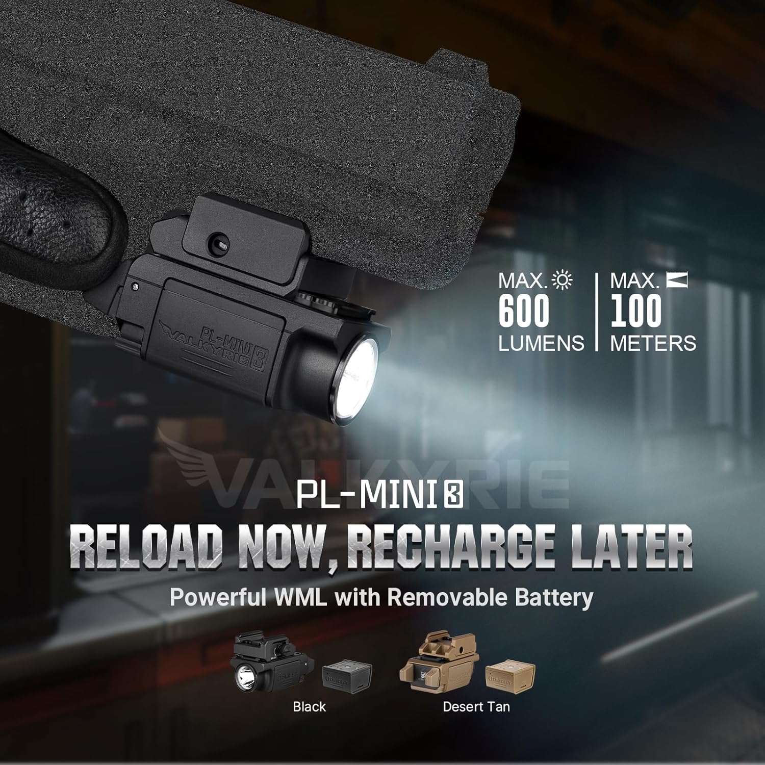 OLIGHT PL-Mini 3 Valkyrie 600 Lumens Compact Tactical Picatinny/GL/Hellcat Rail-Mounted Weaponlight with Two Included Rechargeable and Removable Battery, Pistol Light with Strobe Mode (Black) - Image 9