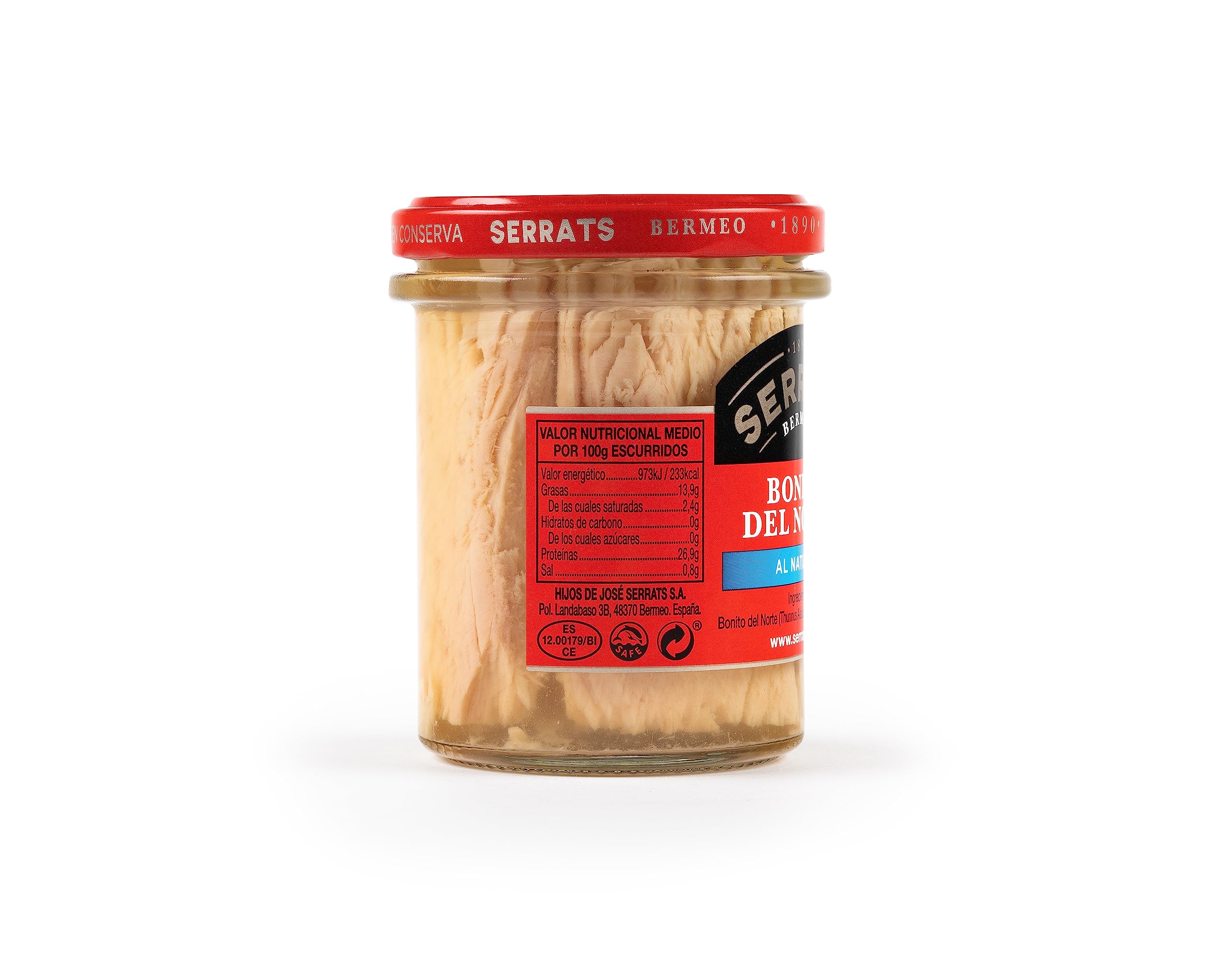 CONSERVAS SERRATS - Bonito del Norte del Cantábrico al Natural Sin Aceite - 6 Frascos x 190g (Total: 1140g) - Elaboración Artesanal desde 1890 - Sin Gluten - Rico en Omega 3