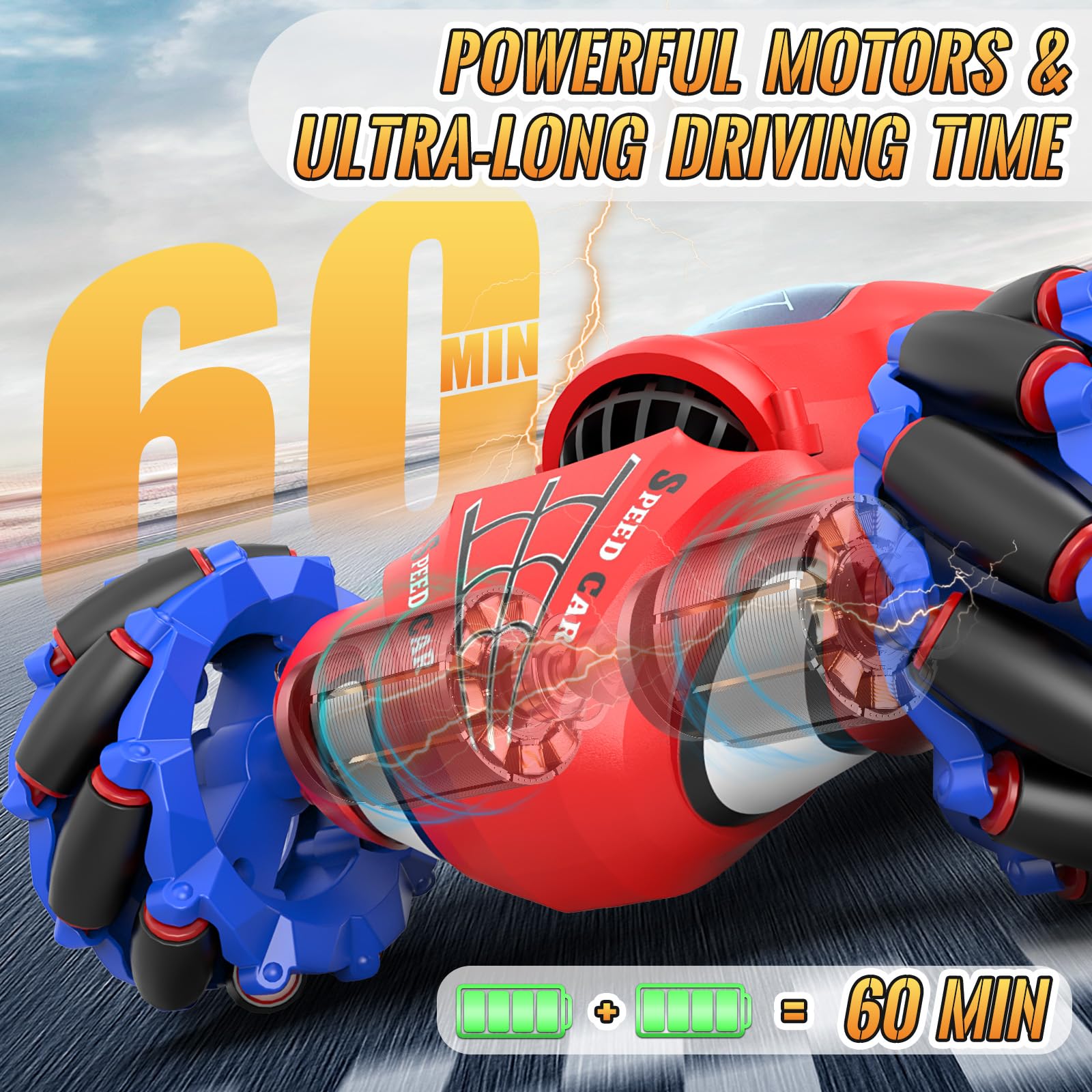 Pristar Macchina Telecomandata per Bambini 6-12 anni Auto Telecomandata con controllo manuale Regalo per ragazzi Regalo per ragazze Giocattolo 4WD 2,4 GHz RC Auto Stunt Car con spruzzatore di luce LED