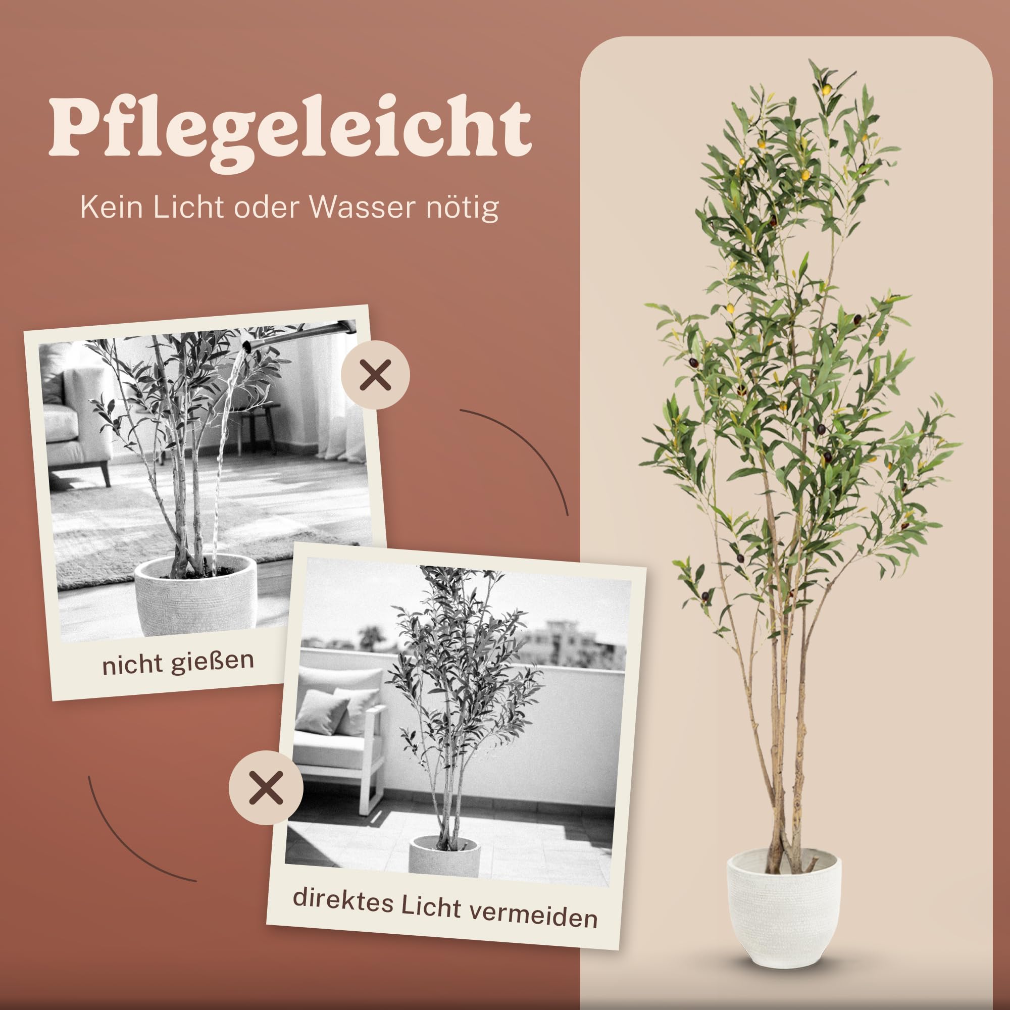 MAIA SHOP Olivenbaum Künstlich Flair 180 cm - Kunstbaum wie Echt | Künstlicher Olivenbaum mit Naturholzstamm und Oliven für Wohnzimmer Flur Büro - Schwarzer Topf Inklusive