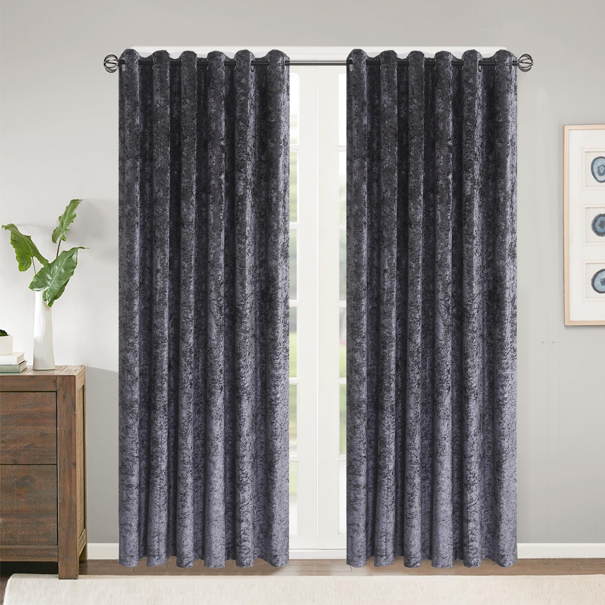 WEAVERS: Pair of Fully Lined Crushed Velvet Curtains. 4cm Metal Ring Top to Easily install curtains with Rods. Ideal for Winter and Summer. Color – Grey Size - 46" wide x 54" drop (117 x 137cm)
