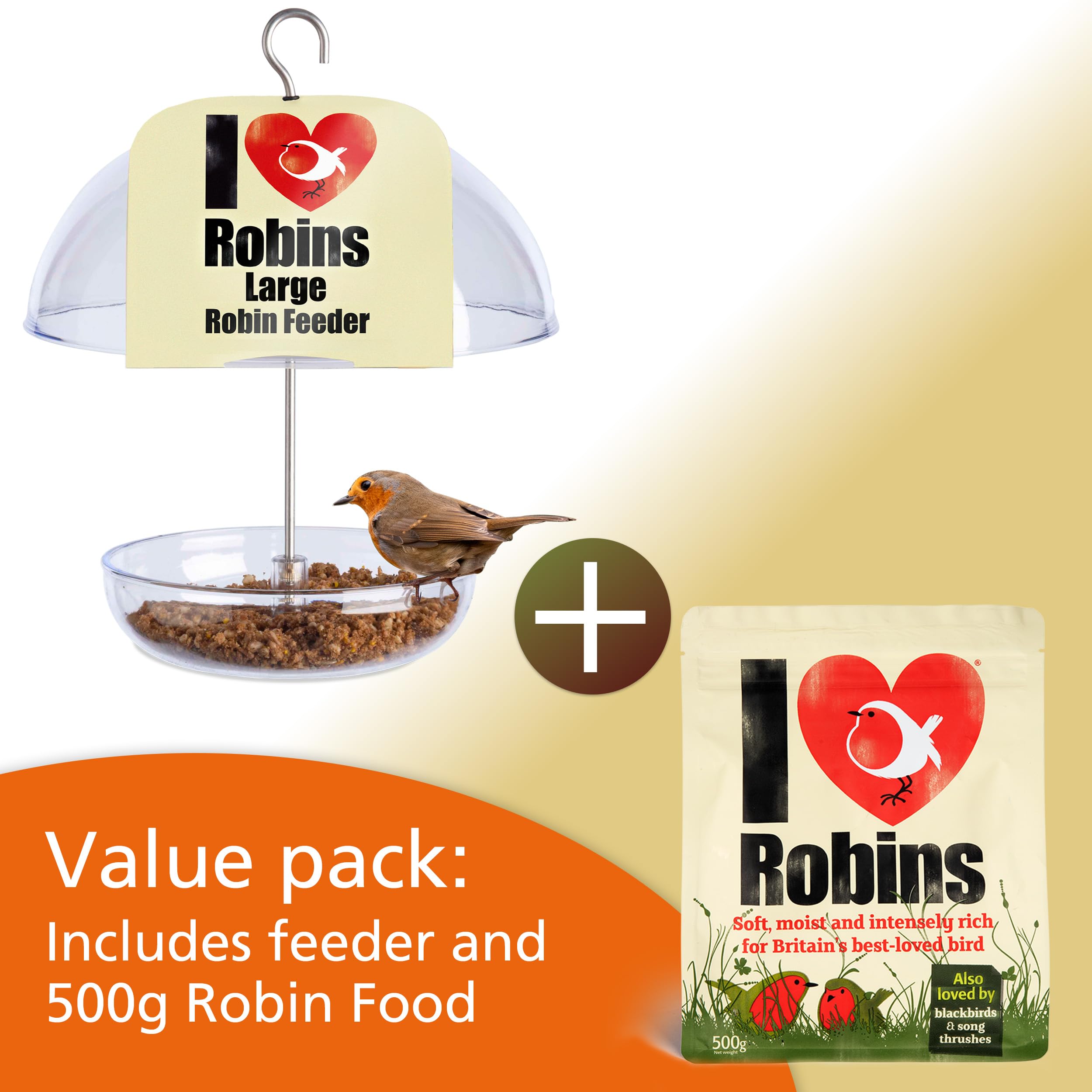 Jacobi Jayne I Love Robins Mangiatoia per uccelli con cibo per pettirossi – Mangiatoia trasparente da appendere – perfetta per miscele di semi e vermi della farina.