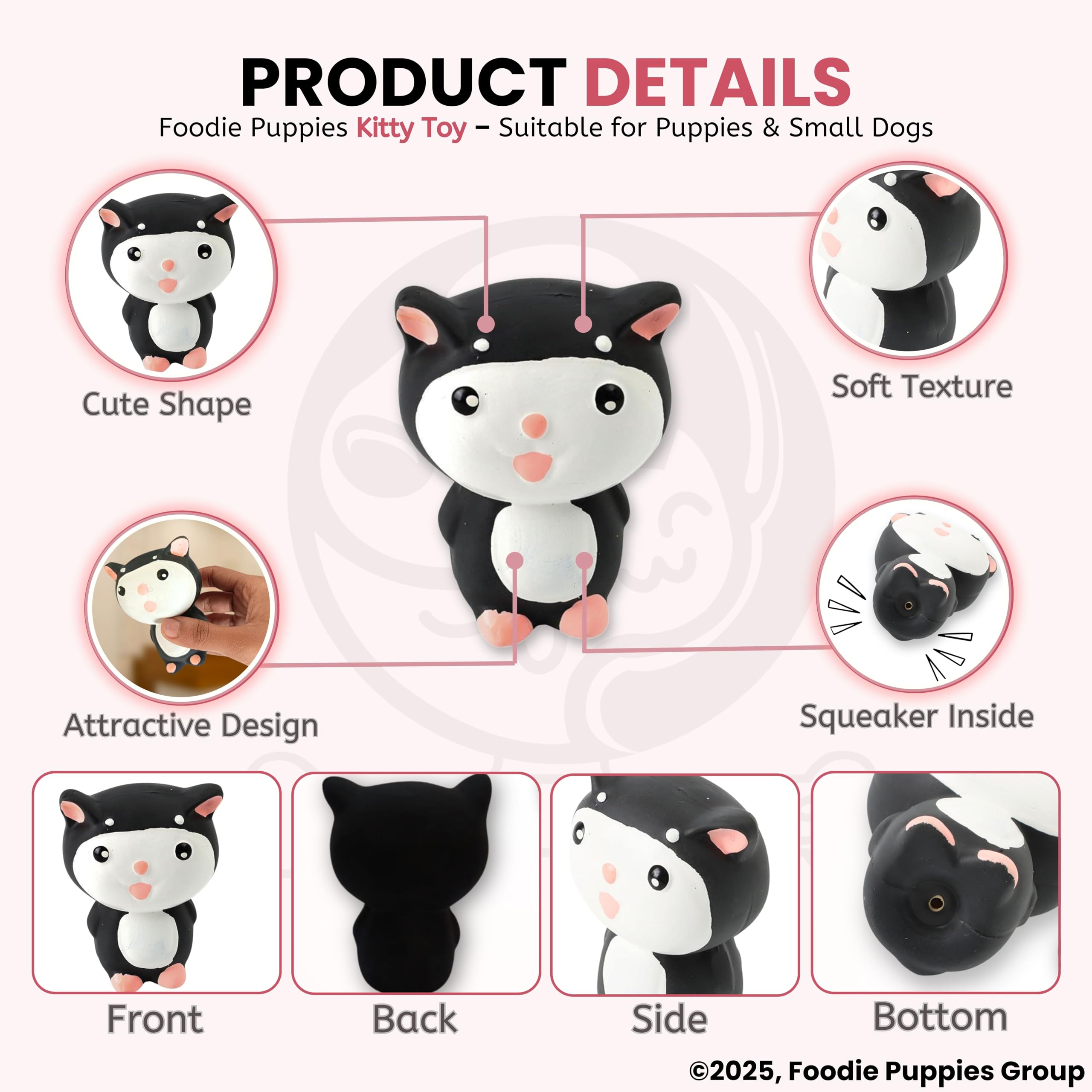 Foodie Puppies Natural Latex Rubber Squeaky Black & White Puppy Toy | Suitable for Small Dogs (0-10kgs) | Animal Design, Fetch & Chew Safe Play Toy 1