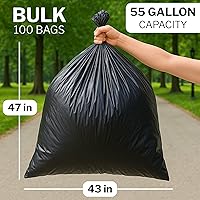 Vista 3 de McKesson 55 Gallon Trash Bags - 100 Count, 43" x 47" Black Garbage Bags, Heavy Duty 1.5 Mil with Star-Sealed Bottom, Large Trash Can Liners for
