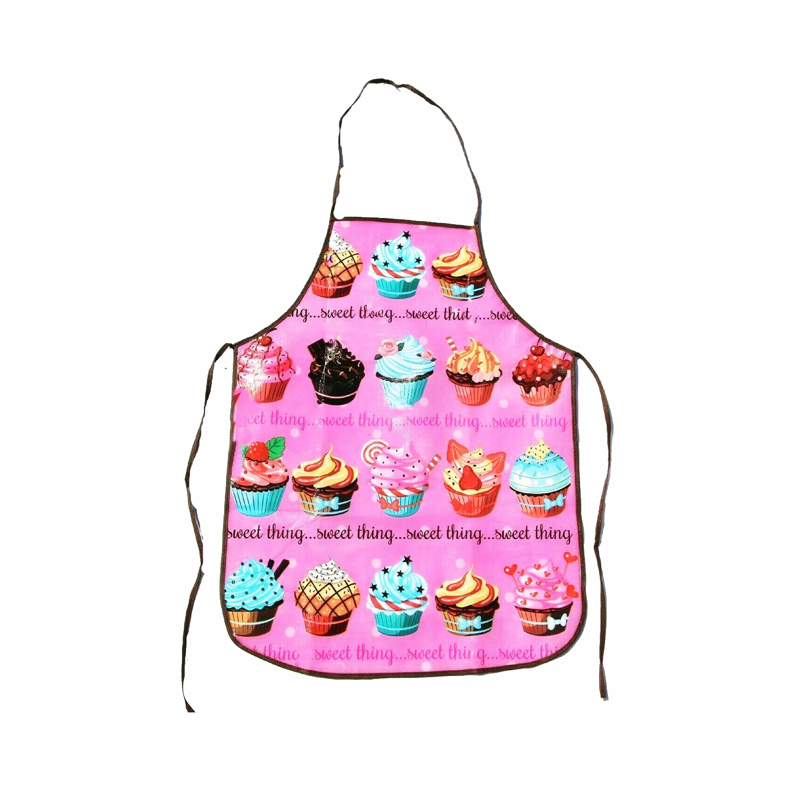 SUL PVC Apron for Women, Chefs Apron, Adjustable Wipeable Waterproof aprons for Dishwashing Men Women Perfect for Kitchen Cooking Butcher Dog Grooming Cleaning fish BBQ Coffee House (Cup Cake)