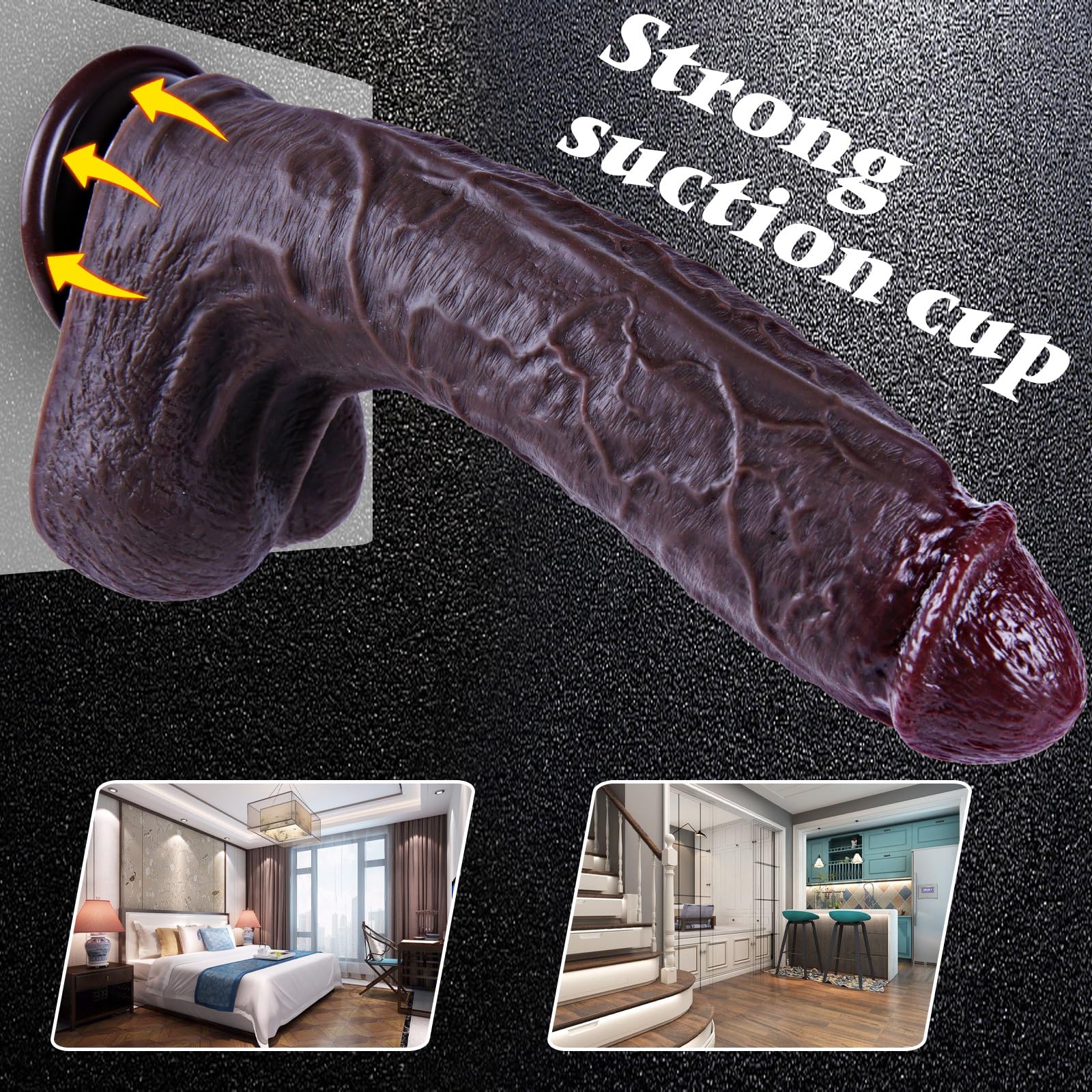 Dildo realistico gigante in silicone nero da 27,5 cm, dildo extra large e spesso con ventosa, pene lungo XXL, ottimo per la stimolazione del punto G e il gioco anale profondo, ottimo per le coppie gay