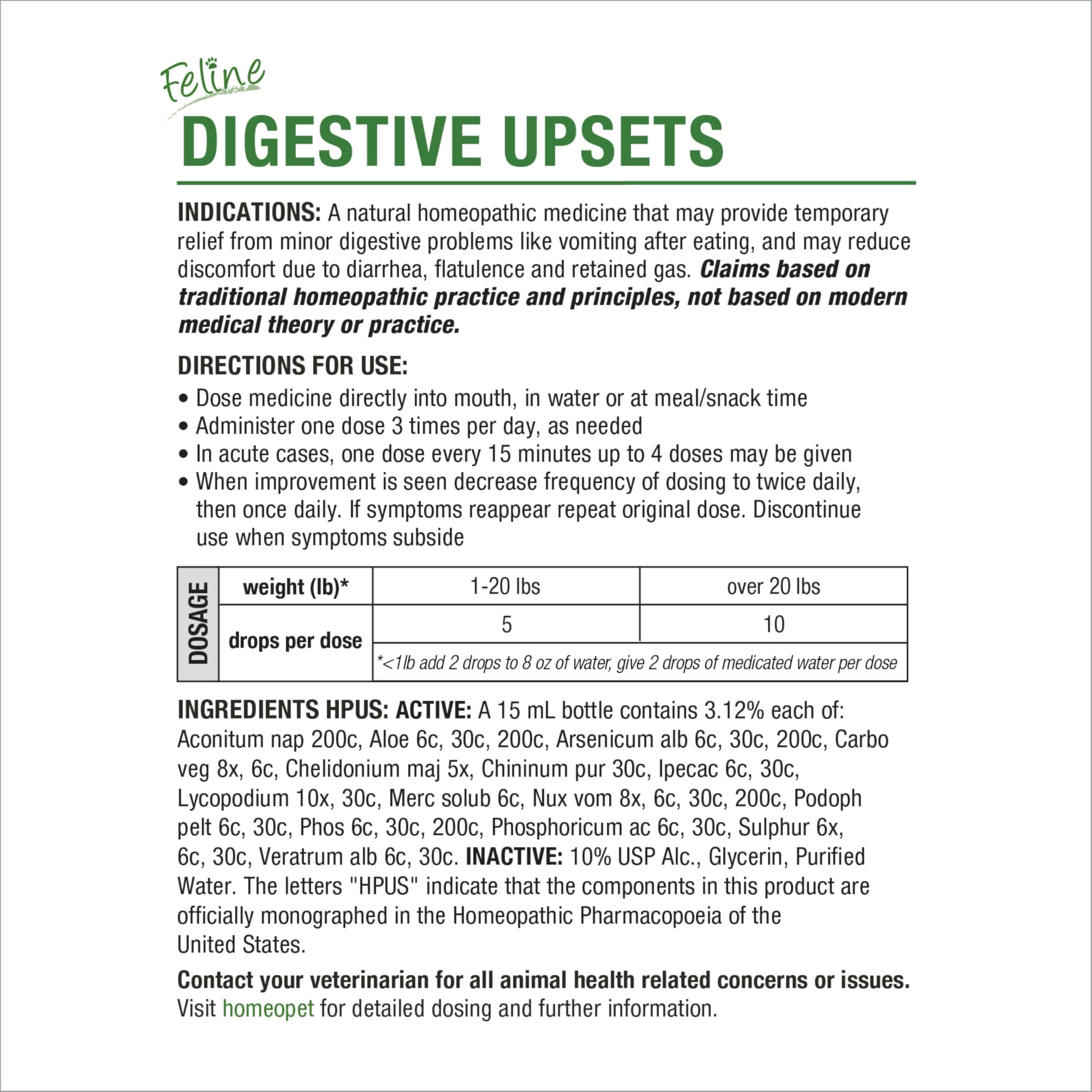 HomeoPet Feline Digestive Upsets, Safe and Natural Cat Digestive Support, 15 Milliliters