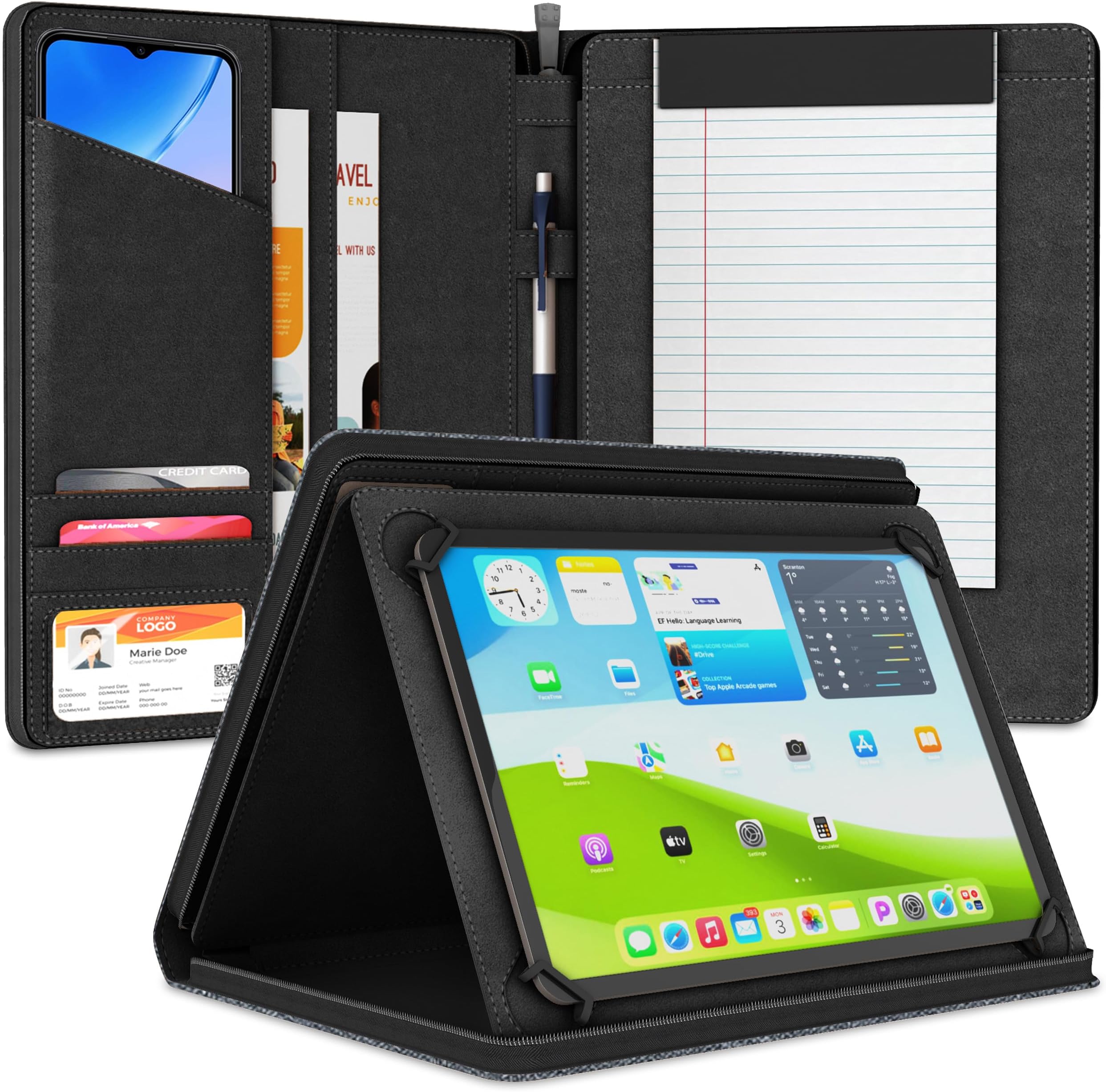 KHOMOUniversal Padfolio Case – Tablet Portfolio Organizer with Notepad Holder – Compatible with iPad 10th/11th Gen, iPad Pro 11, iPad 7/8/9 (10.2", 10.9", 9.7")