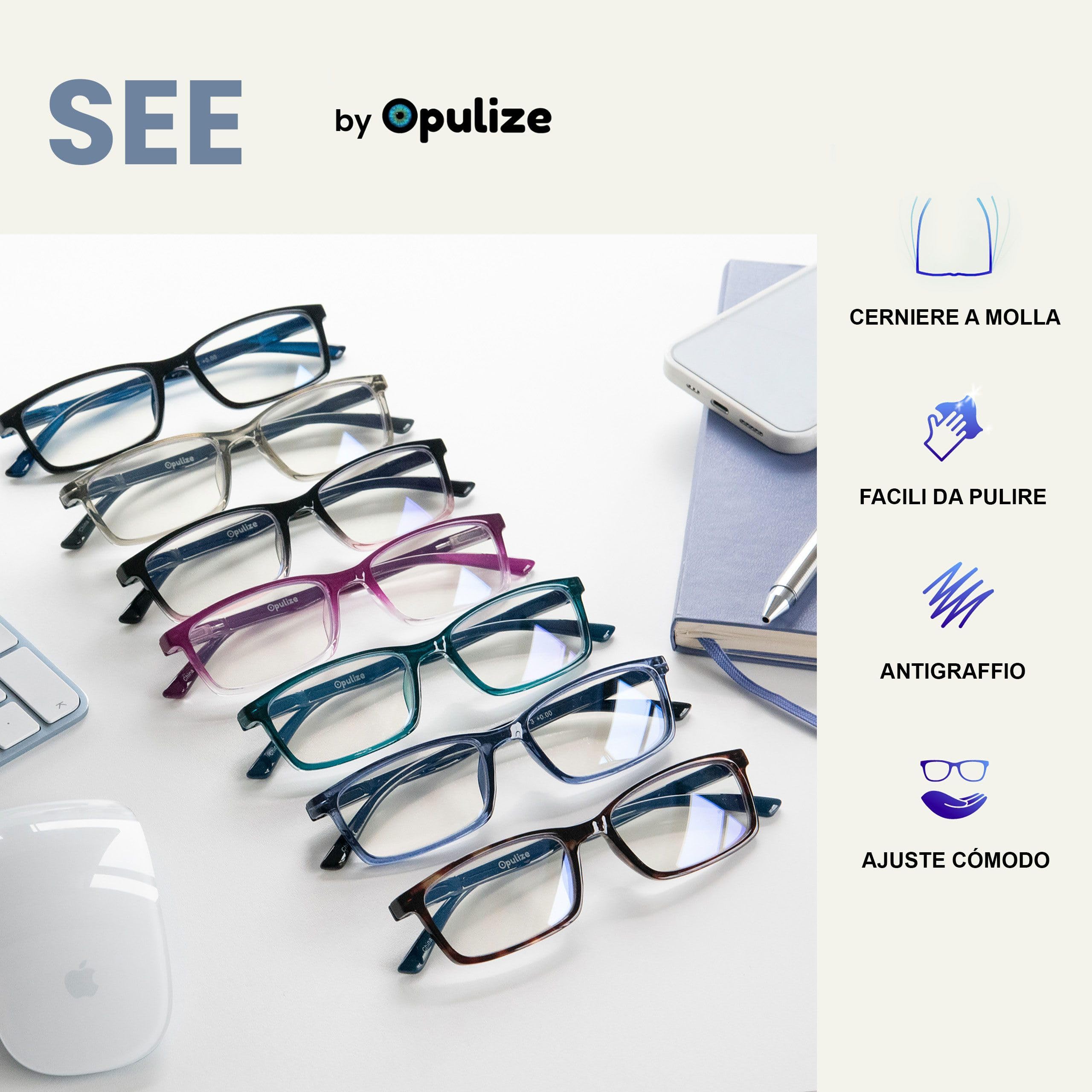 OPULIZE See – Blue Light Filter Glasses Narrow Frame Spring Hinges Improve Sleep Gaming Computer Anti Glare Grey Men and Women B9, Brown / Blue / Grey - 4