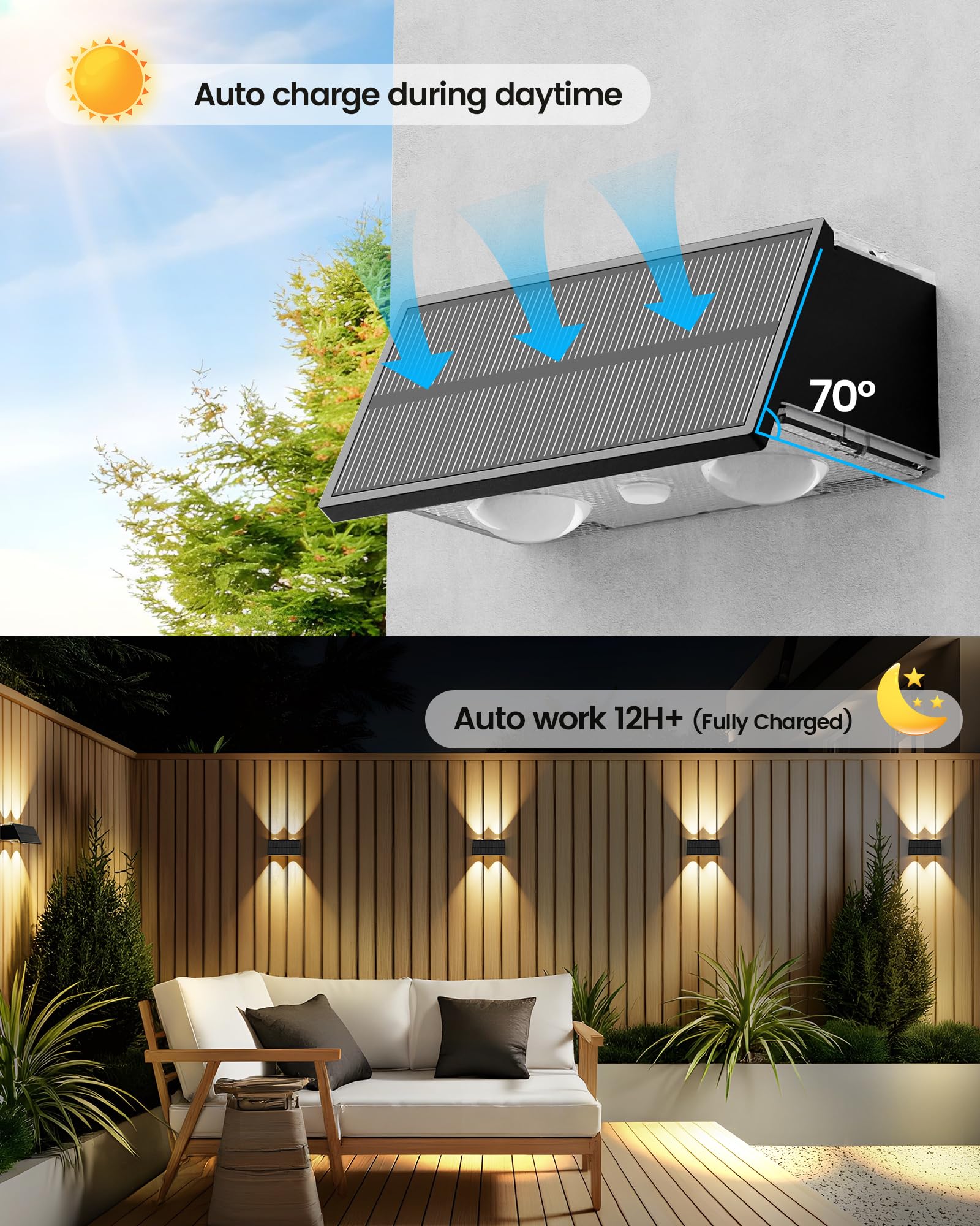Bridika Lot de 12 lampes solaires d'extérieur étanches pour clôture, patio, terrasse, jardin, 8 couleurs